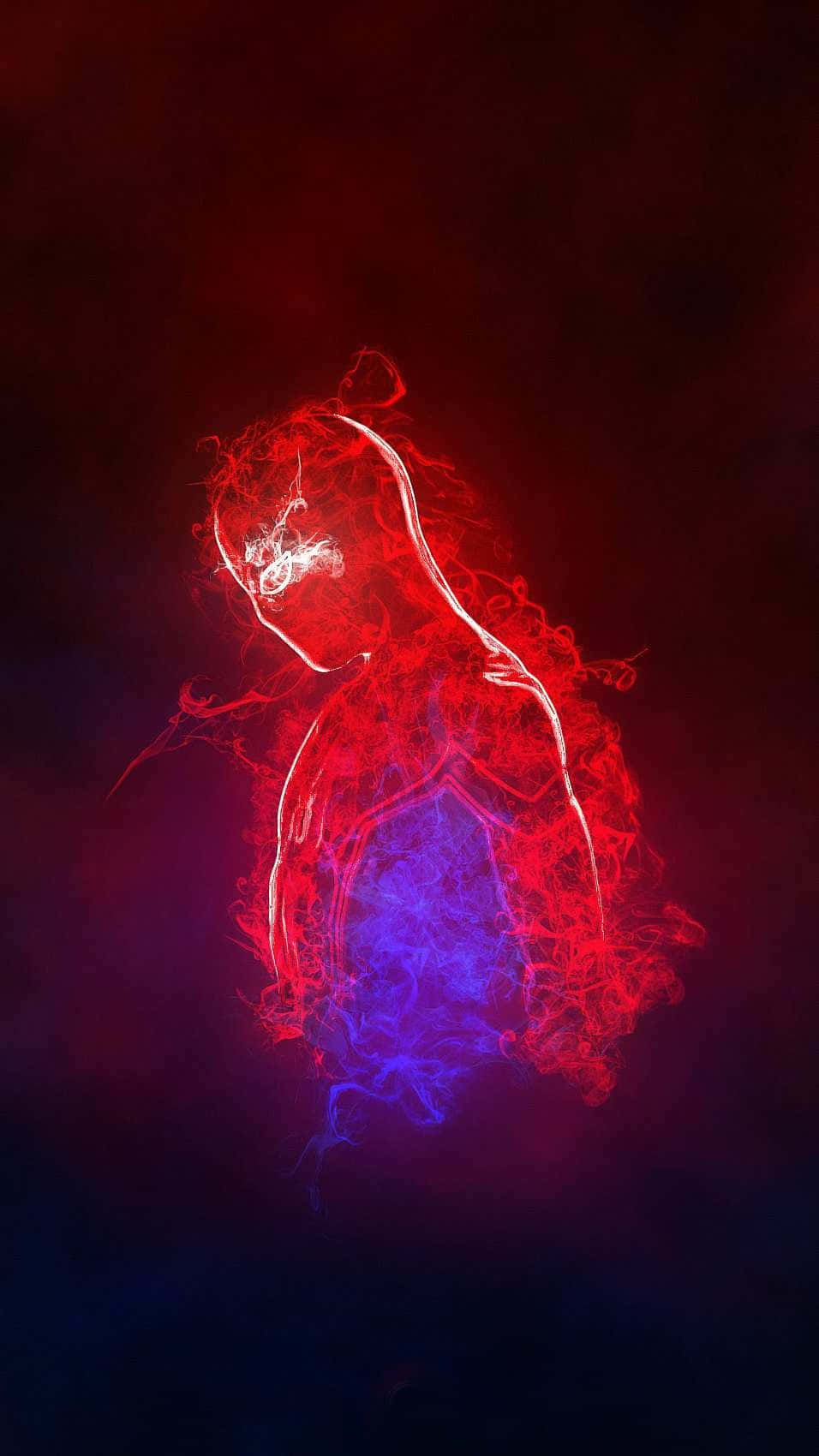 red blue neon smoke art, glowing red and blue ethereal human silhouette, swirling energy, HD Phone Wallpaper