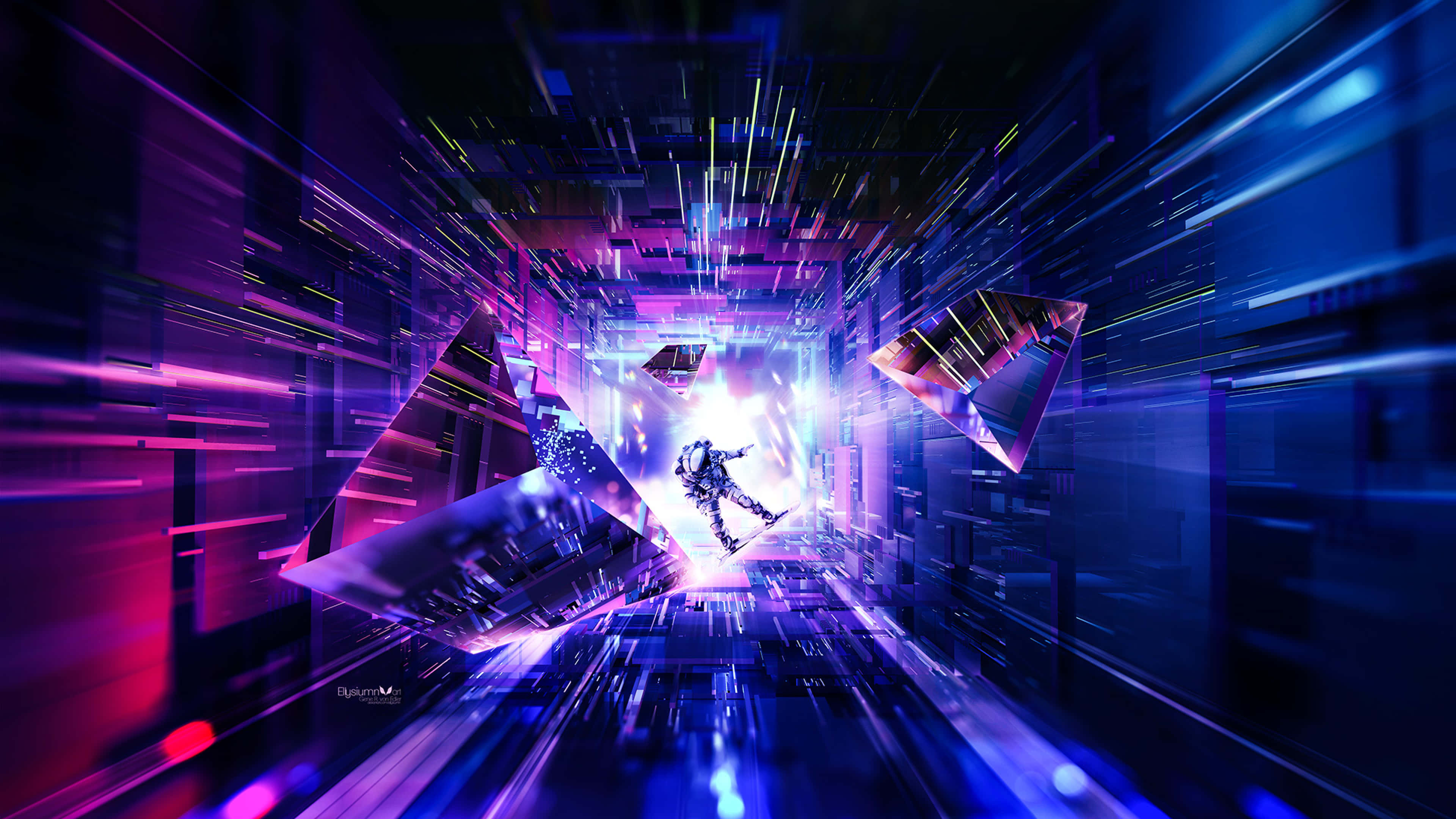Neon Astronaut, space warp, neon-lit digital tunnel, 4K Desktop Wallpaper