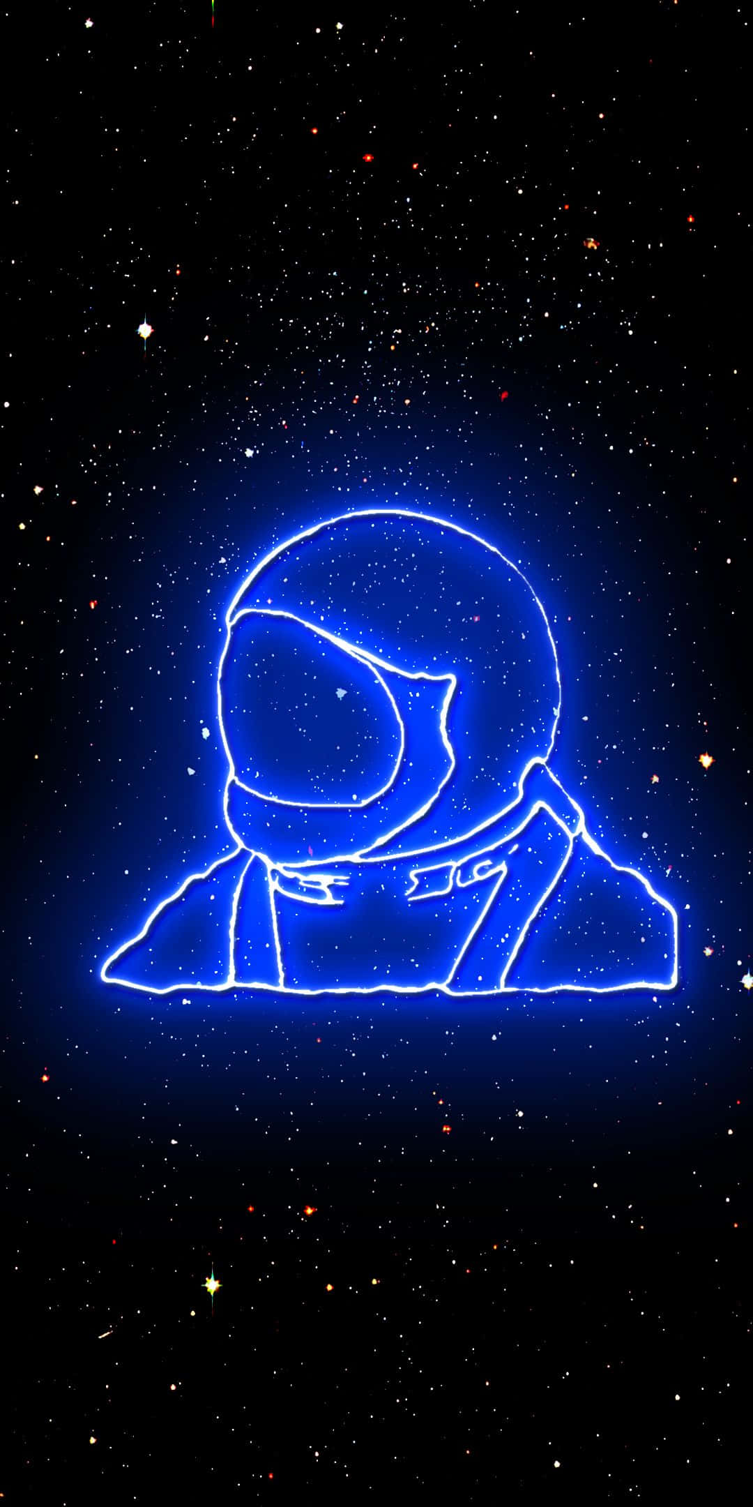 blue neon astronaut, glowing blue neon outline, astronaut silhouette, Full HD Phone Wallpaper