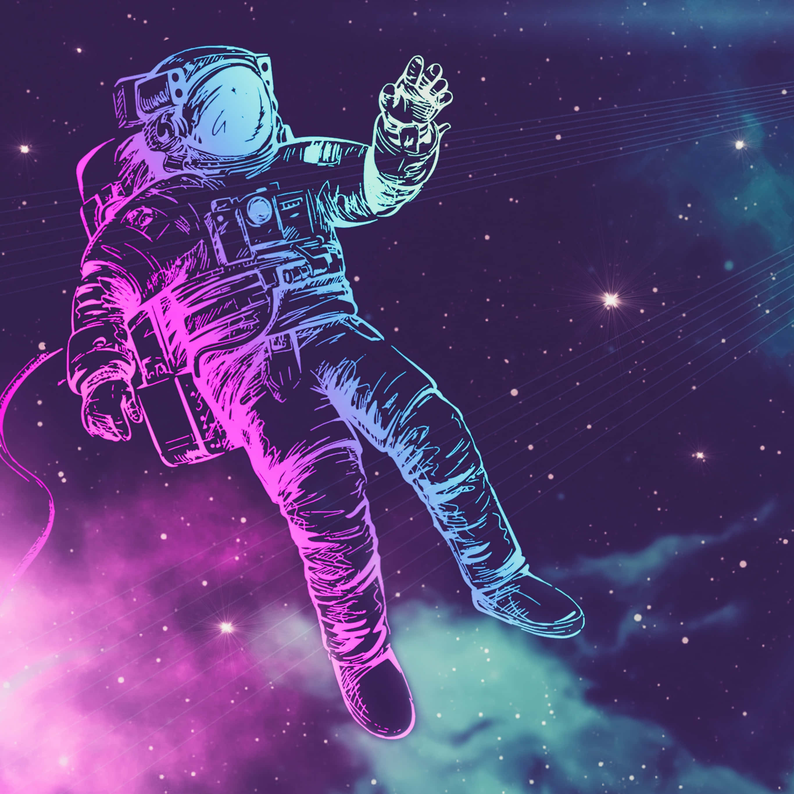 Neon Astronaut, neon pink, neon blue, 2K Desktop Wallpaper