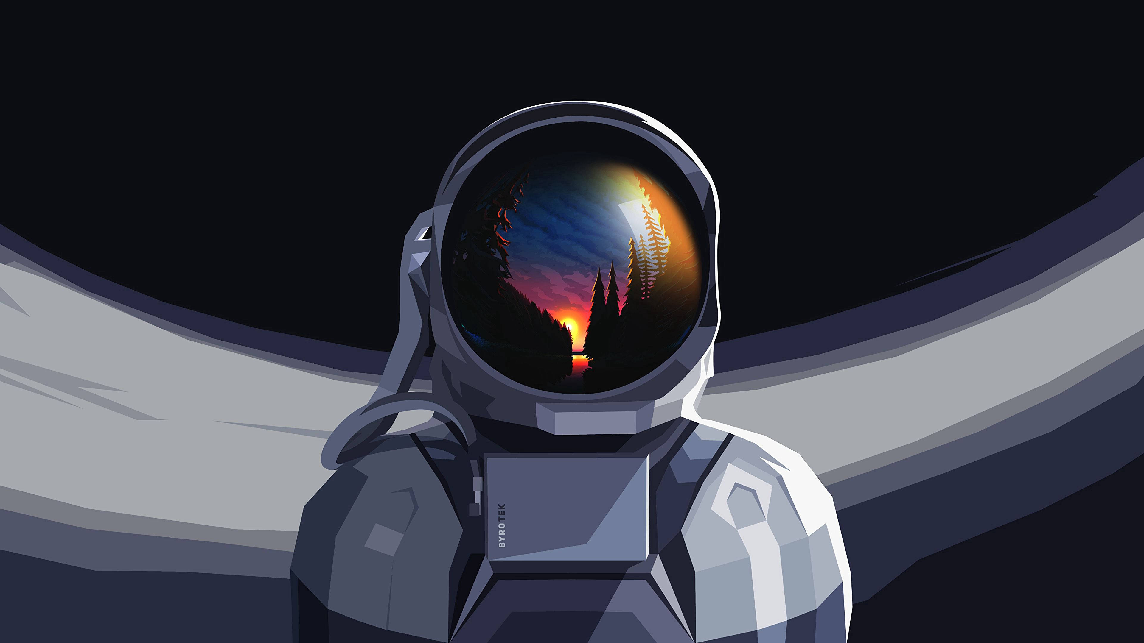 Space Astronauts, sunset, helmet visor, 4K Desktop Wallpaper