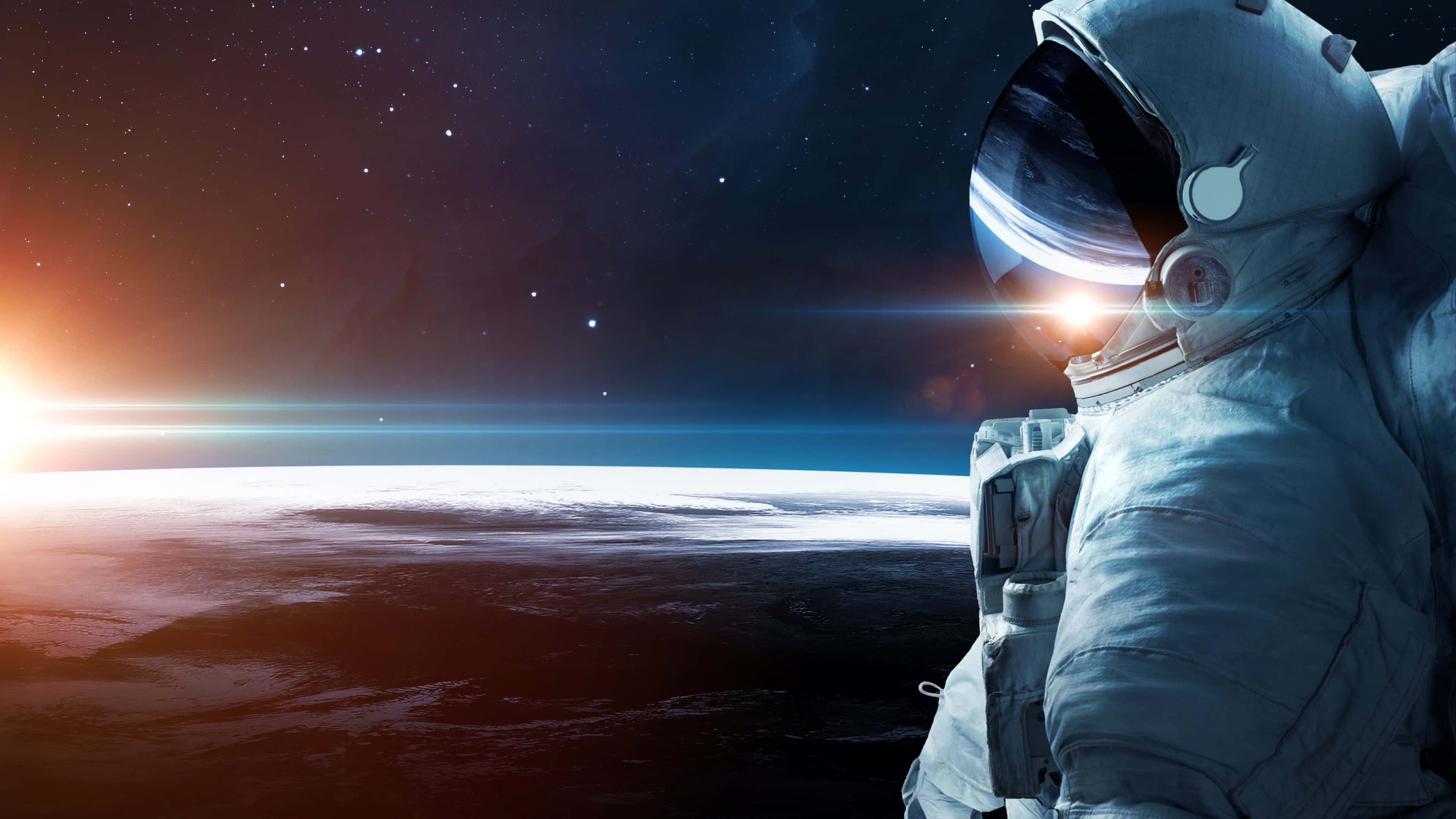 astronaut, white spacesuit, Earth, 4K Desktop Wallpaper