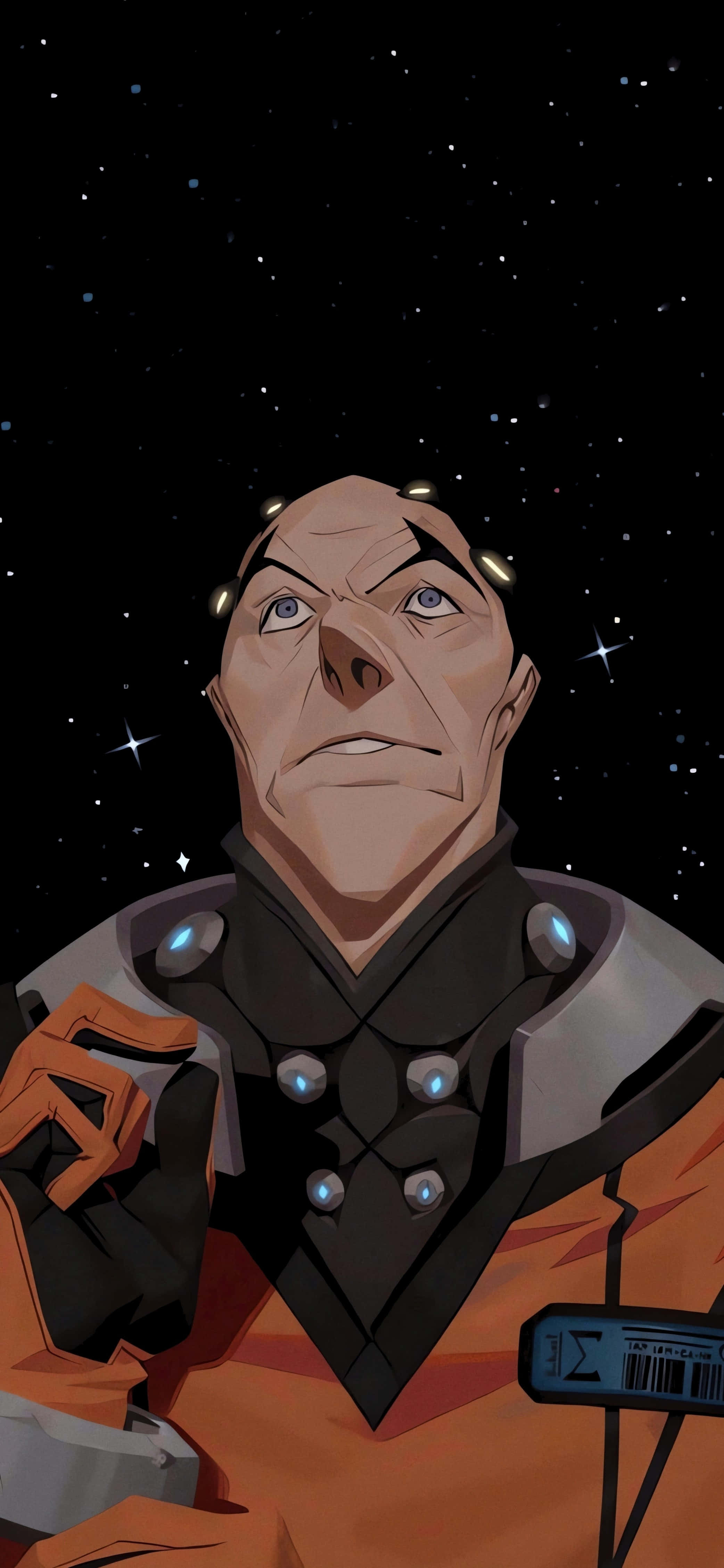 astronaut, orange and black gear, starry cosmic backdrop, 4K Phone Wallpaper