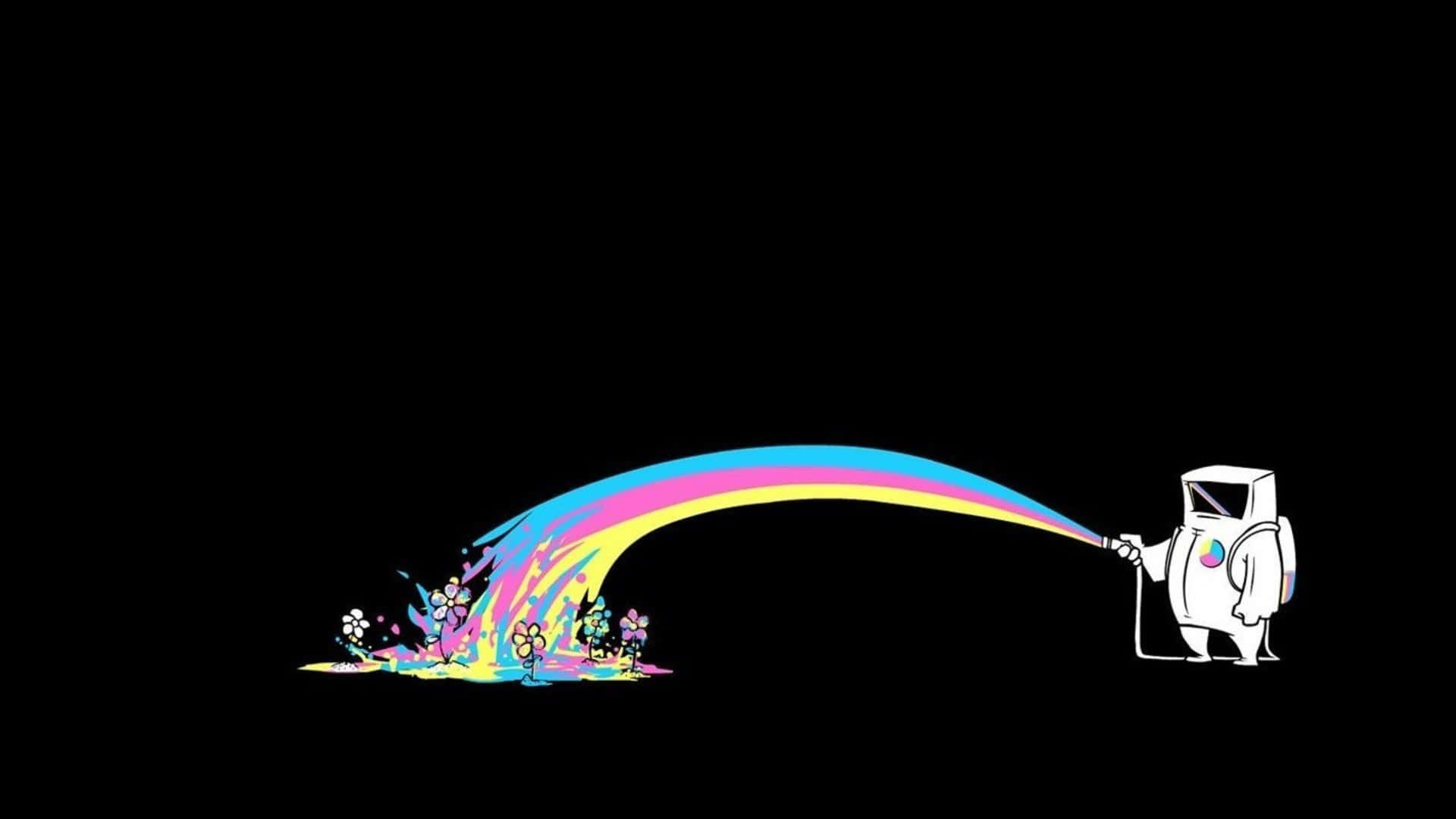 Astronaut, rainbow arc, colorful flowers, Full HD Desktop Wallpaper