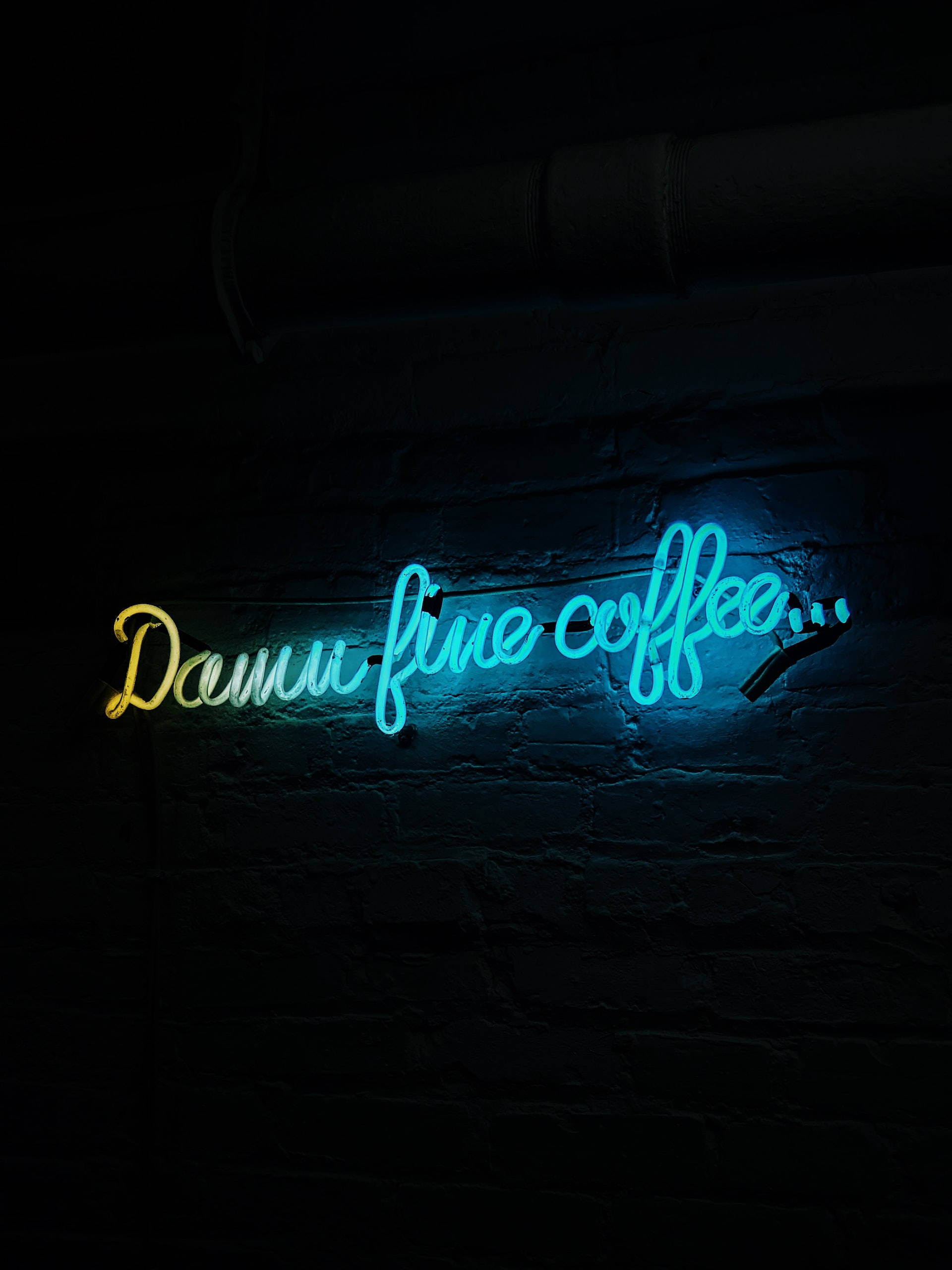 Neon Blue iPhone, Damn fine coffee, neon sign, 2K Phone Wallpaper