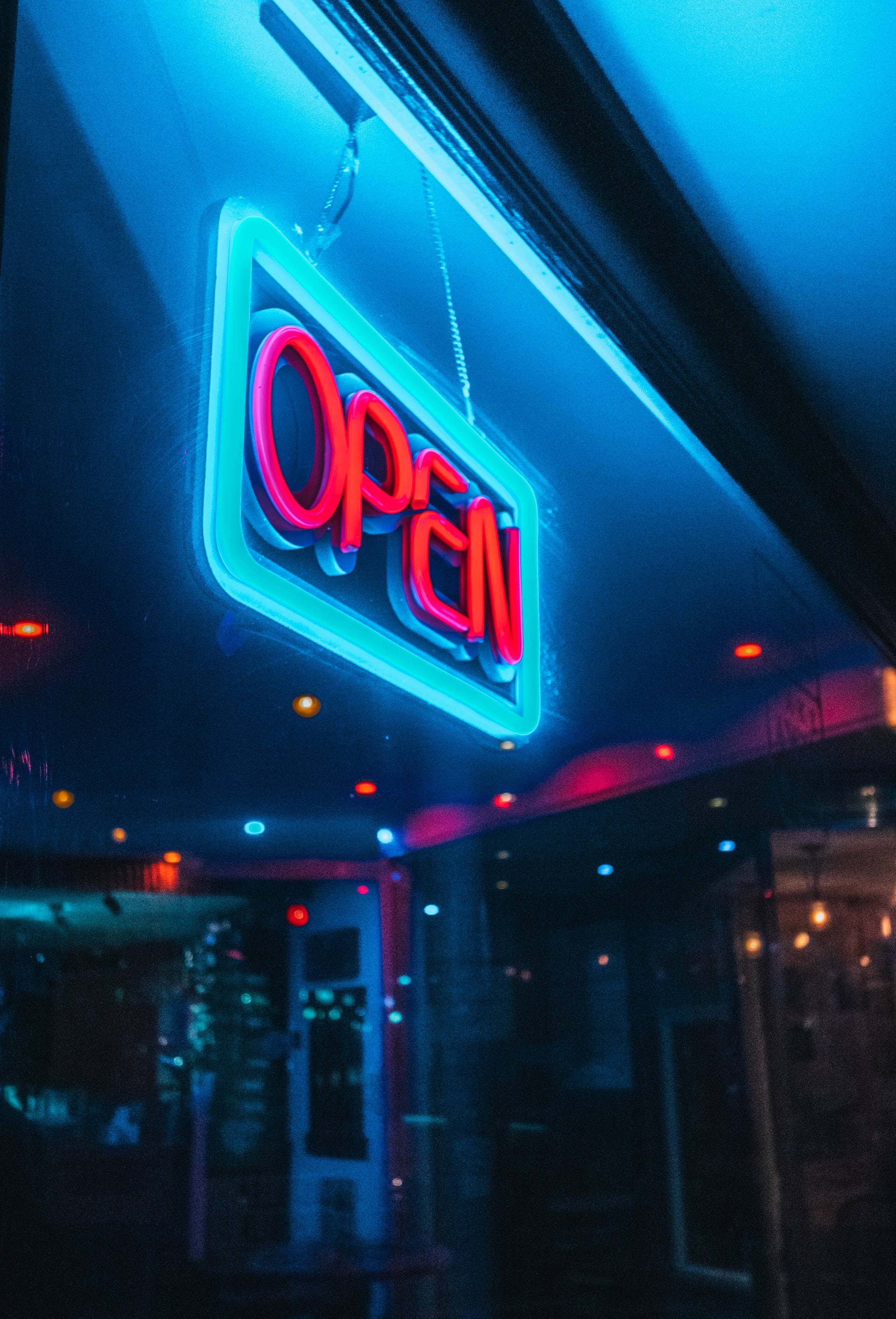 Neon Blue iPhone, Open, red and blue neon, 2K Phone Wallpaper