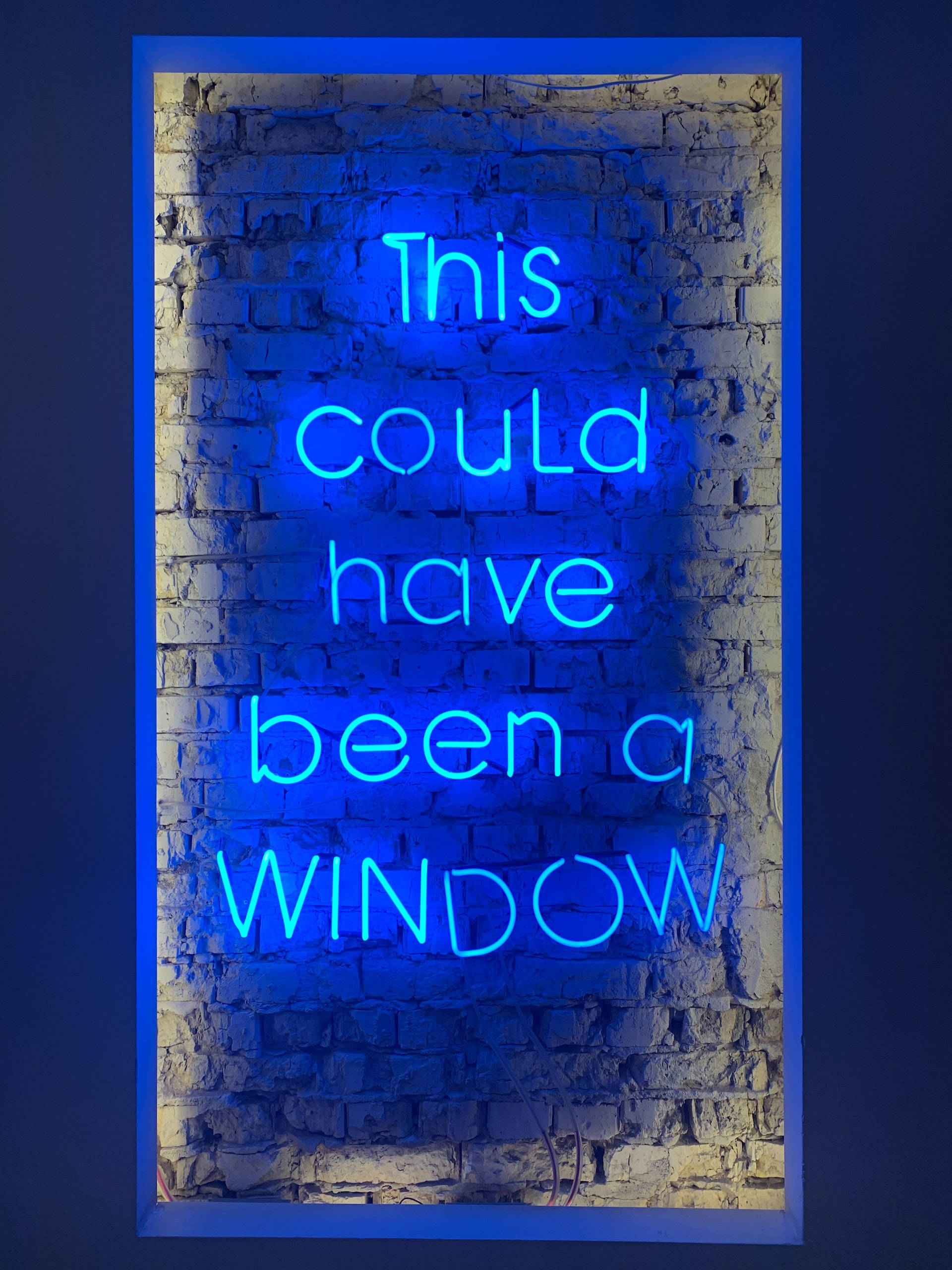 Neon Blue iPhone, This could have been a WINDOW, glowing blue neon sign, 2K Phone Wallpaper