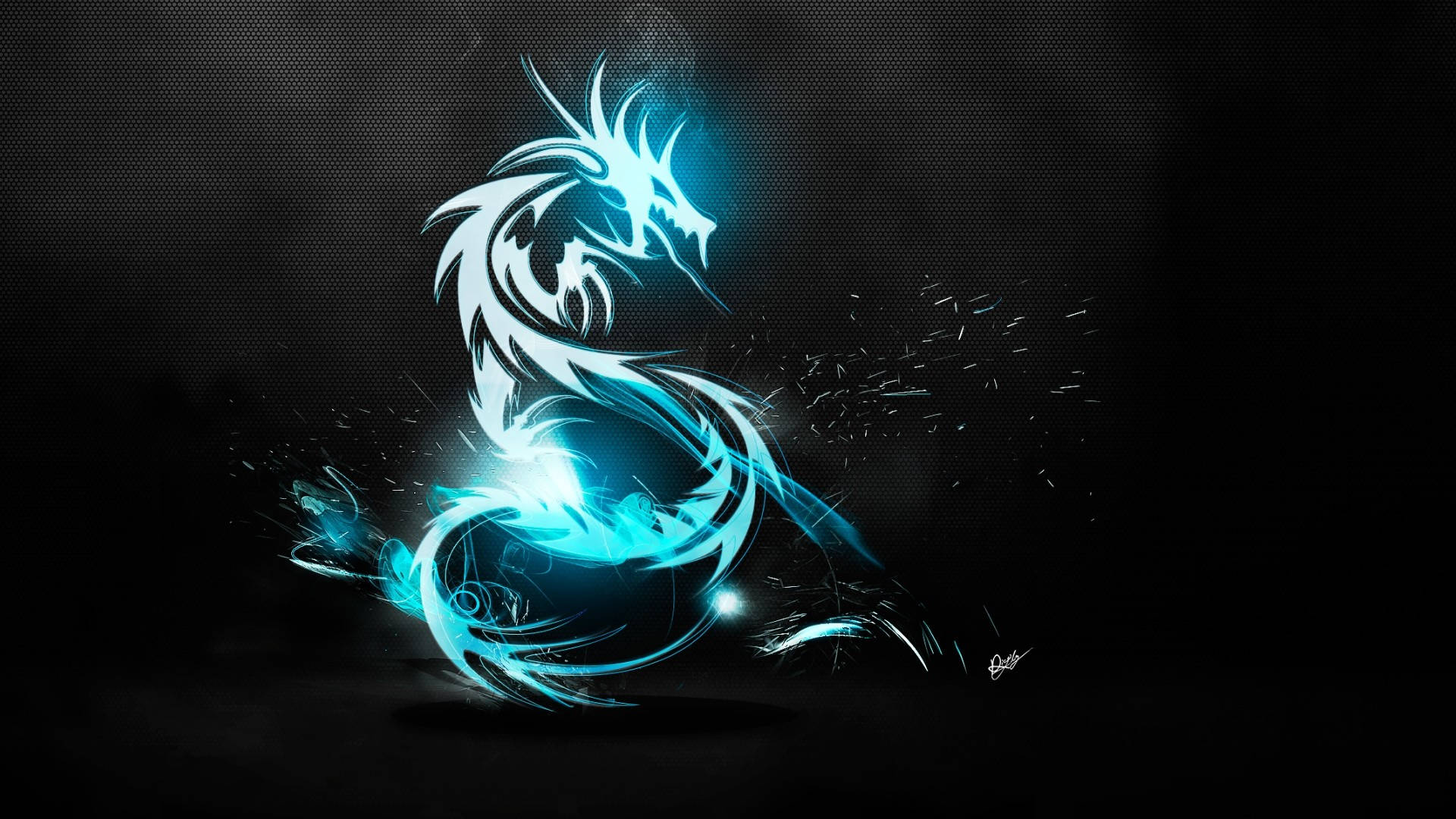 Neon Blue, glowing blue dragon, electric sparks, Full HD Desktop Wallpaper