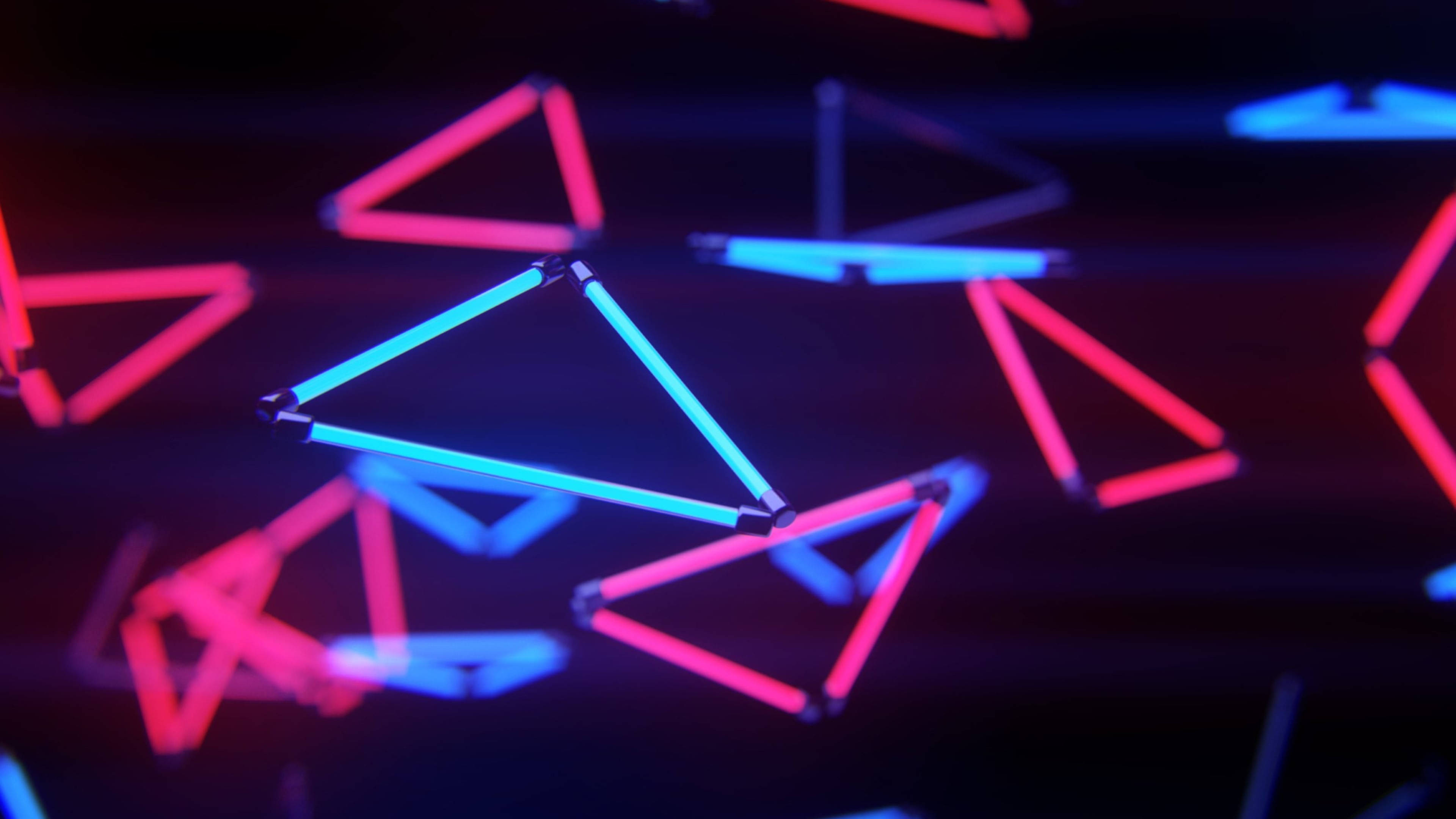 blue and red triangle led 4k, neon pink, neon blue, 4K Desktop Wallpaper
