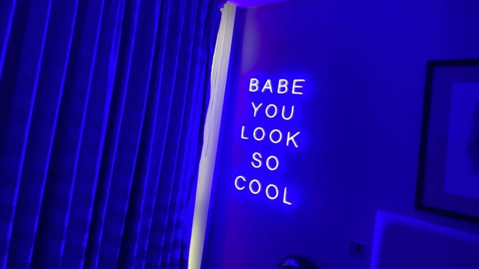 neon blue, LED signage, deep blue wall, Full HD Desktop Wallpaper