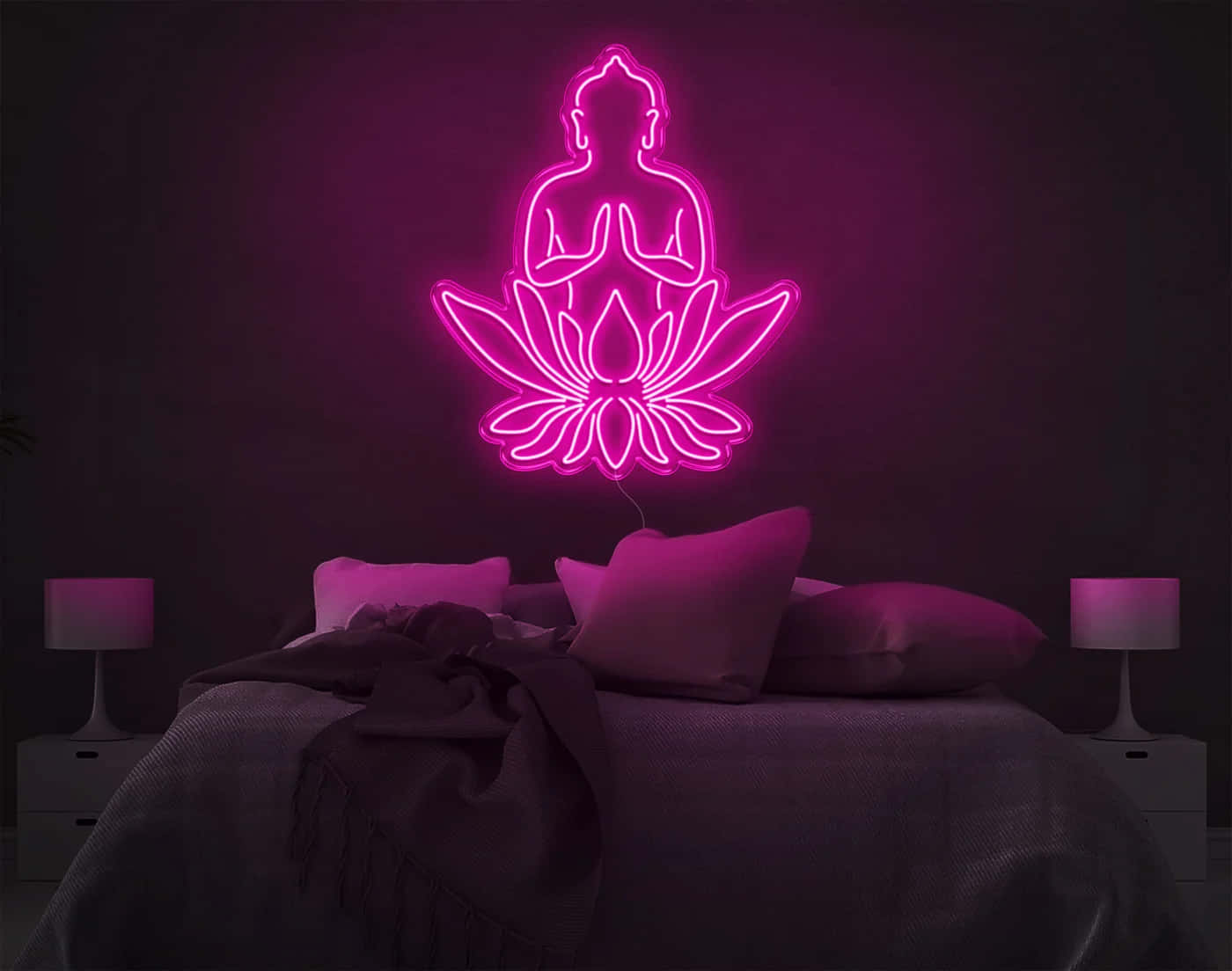 Neon Buddha, lotus flower, pink neon, HD Desktop Wallpaper