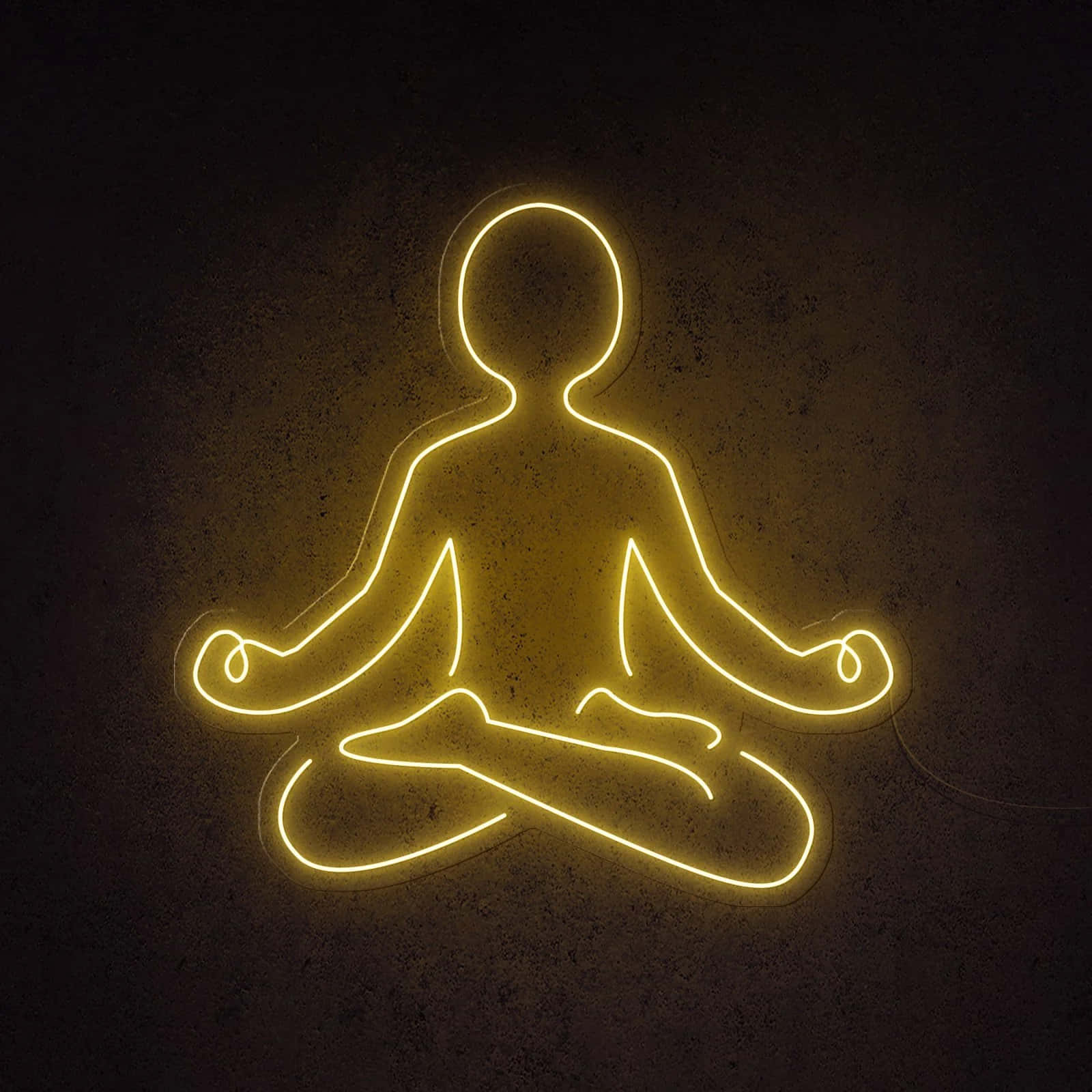 glowing yellow neon sign, meditating human figure, dark textured wall, HD Desktop Wallpaper