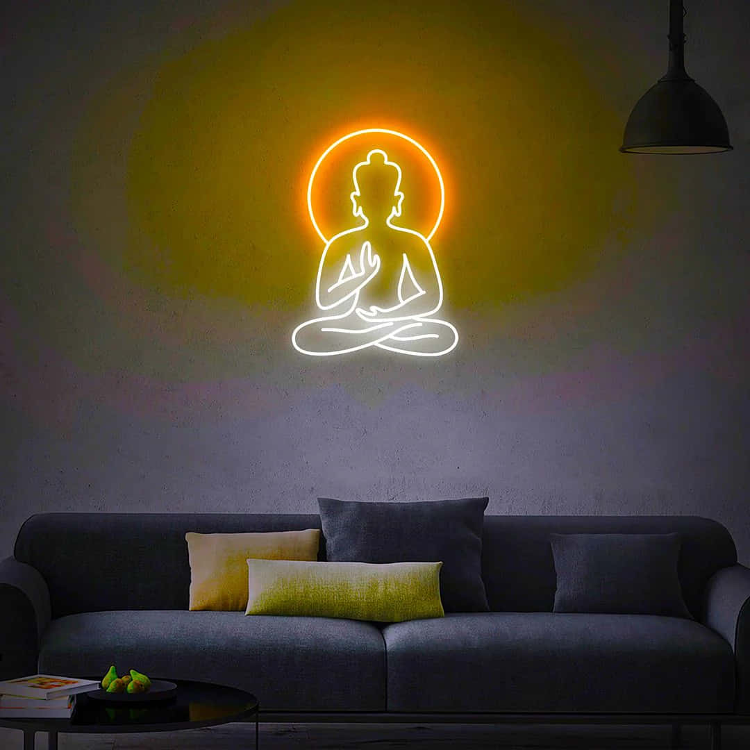 Neon Buddha, glowing neon Buddha silhouette, halo, SD Desktop Wallpaper