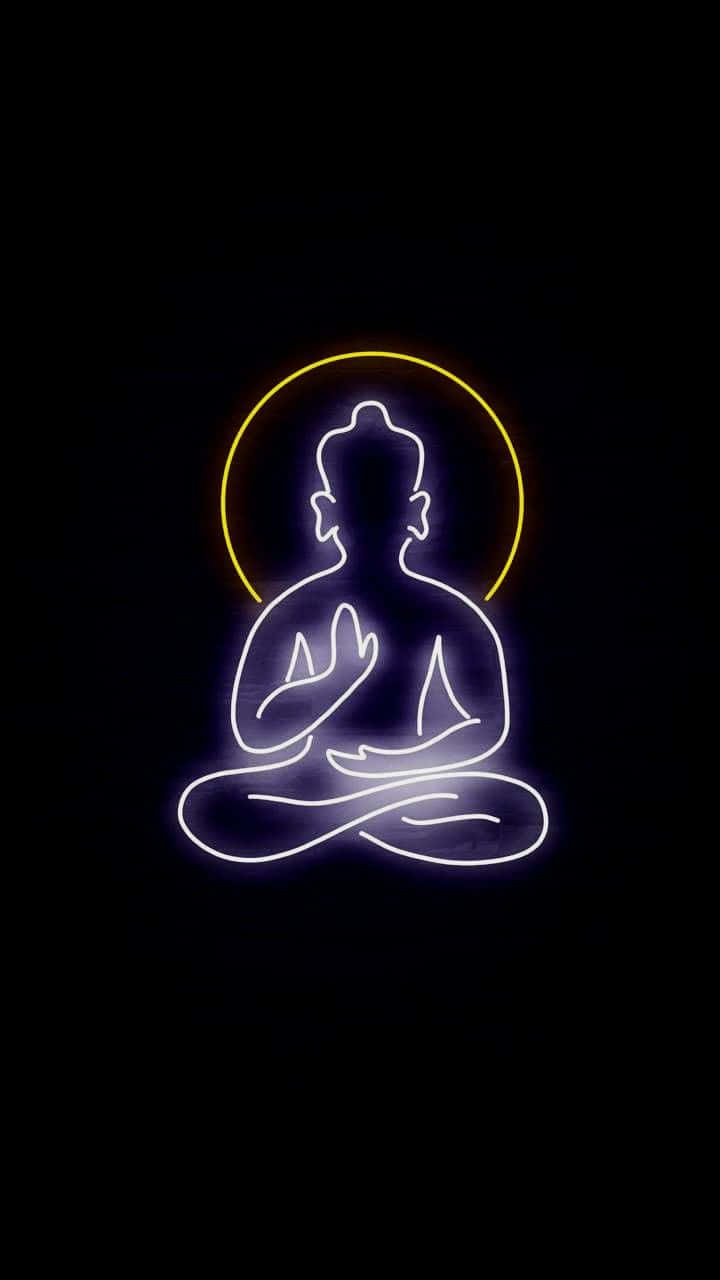 Neon Buddha, glowing, yellow halo, HD Phone Wallpaper