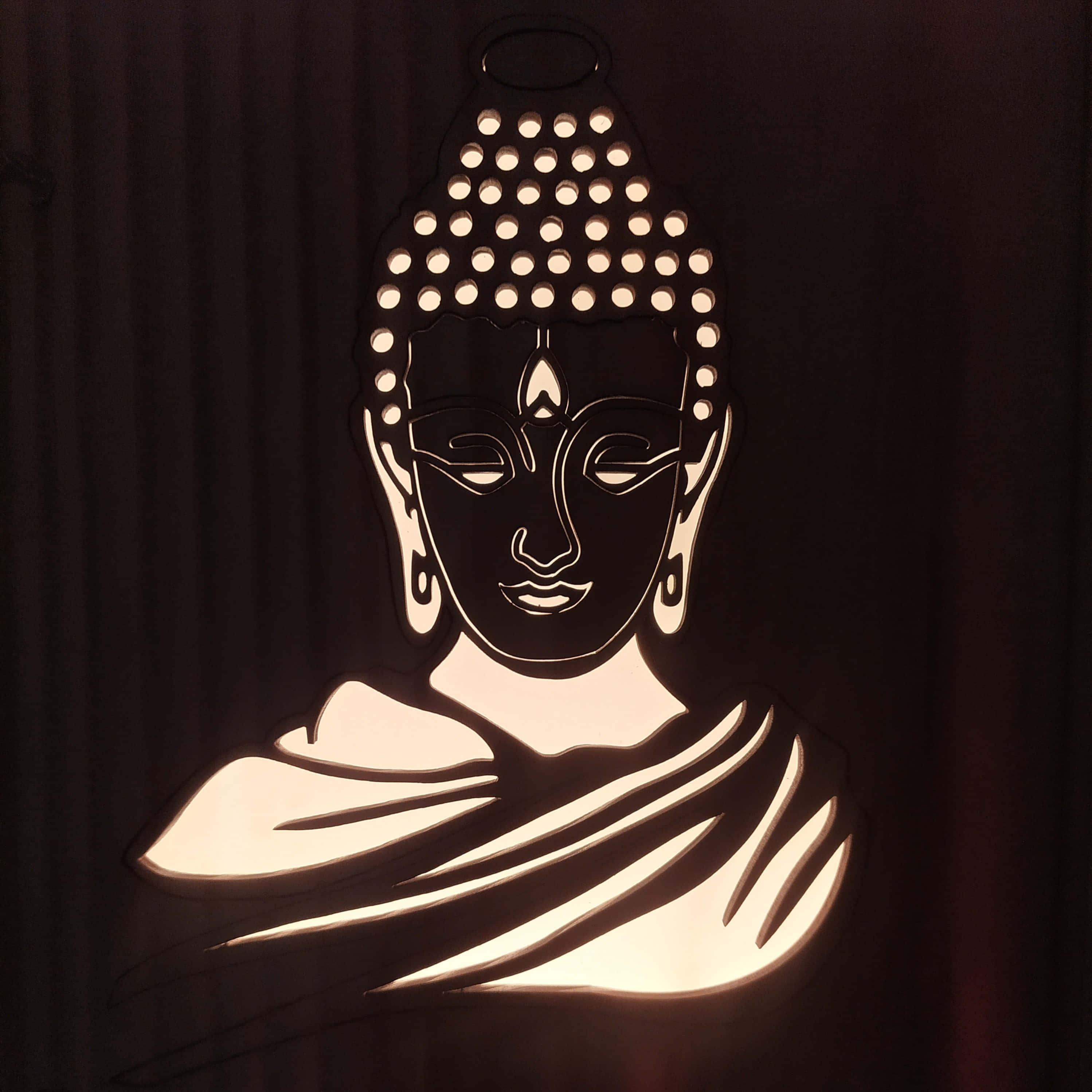 Buddha silhouette, dot-patterned ushnisha, draped robe, 2K Desktop Wallpaper