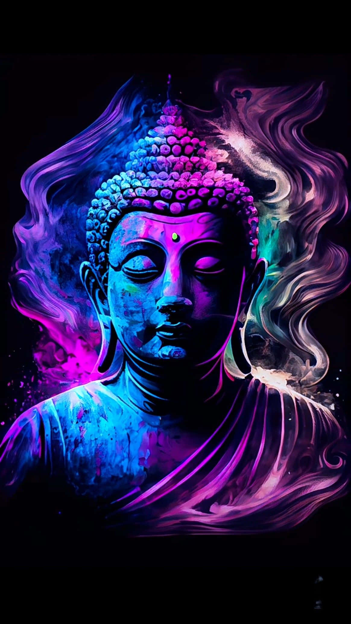 Neon Buddha, neon blue, purple, Full HD Phone Wallpaper