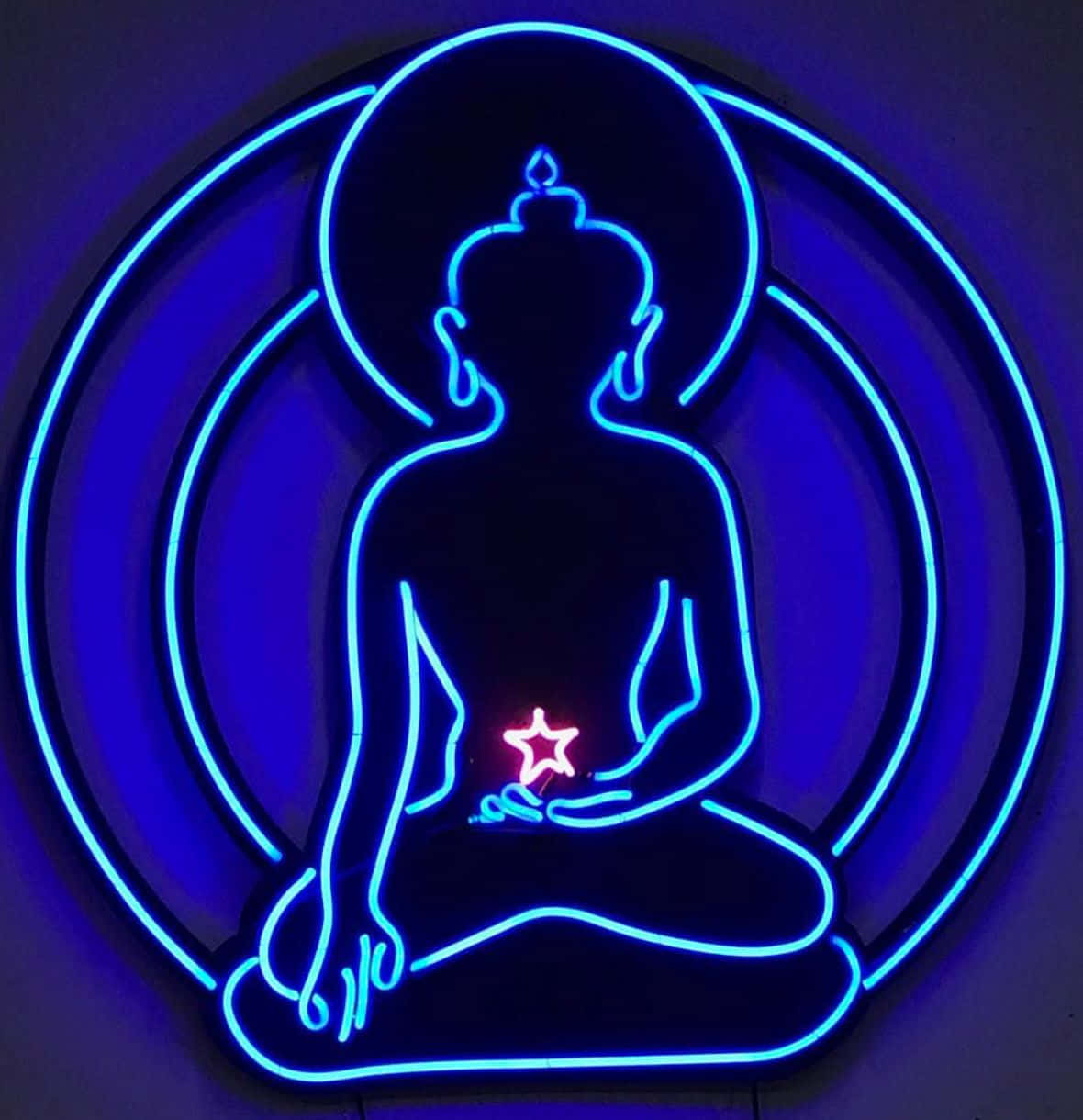 Neon Buddha, glowing blue neon Buddha silhouette, lotus pose, SD Phone Wallpaper