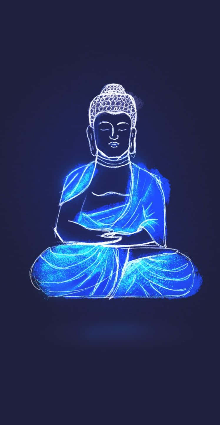 Neon Blue Buddha, glowing blue, white outlines, HD Phone Wallpaper