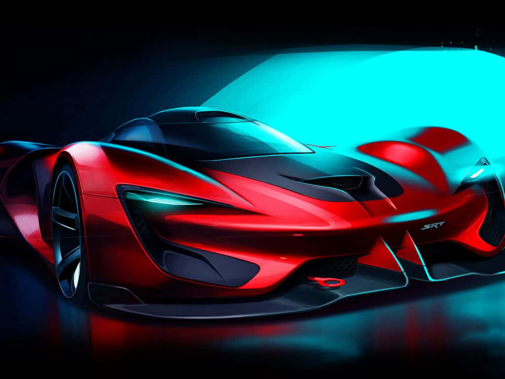 Neon Bugatti, red, neon blue light, SD Desktop Wallpaper