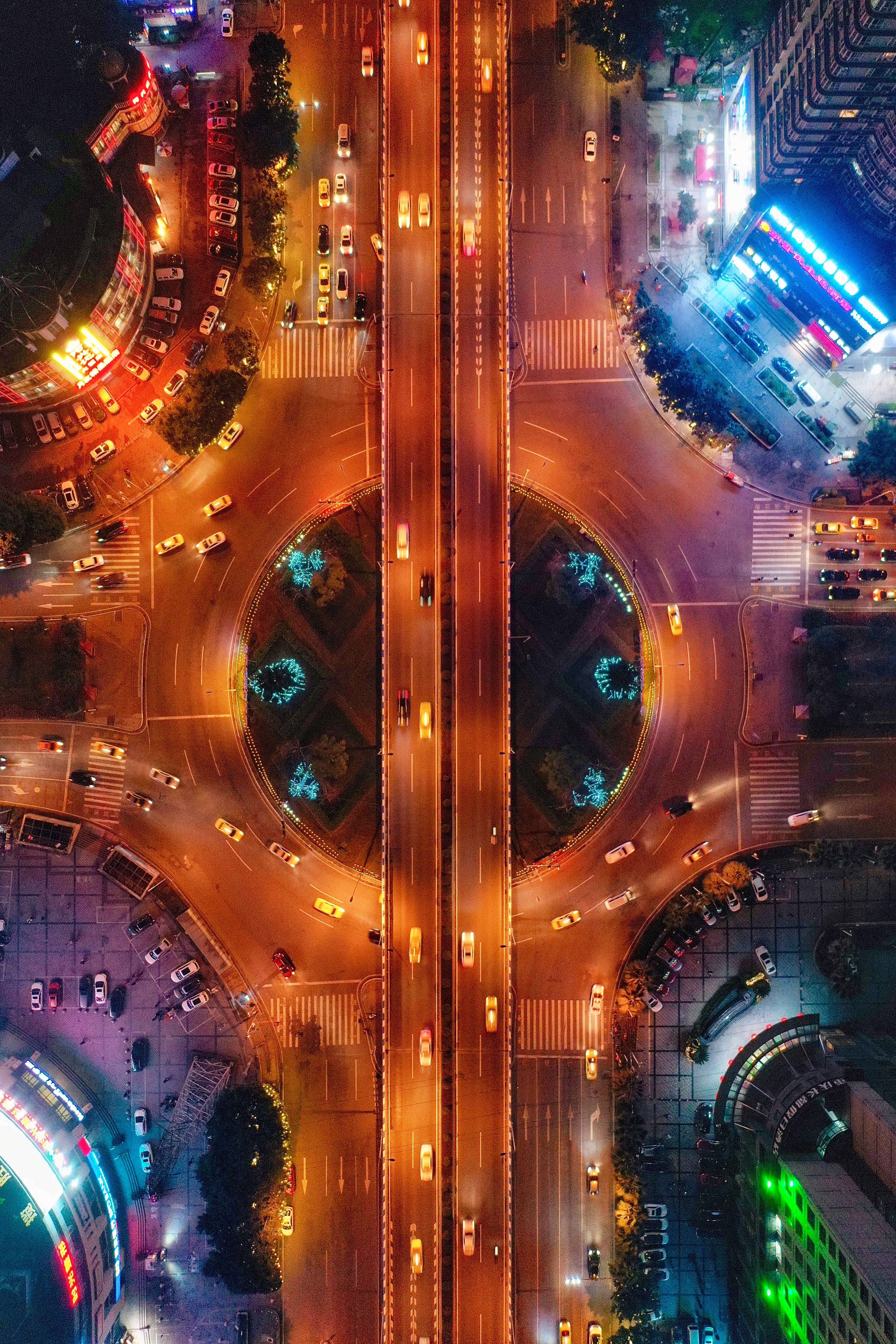 Neon Cars, aerial view, night view, 5K Phone Wallpaper