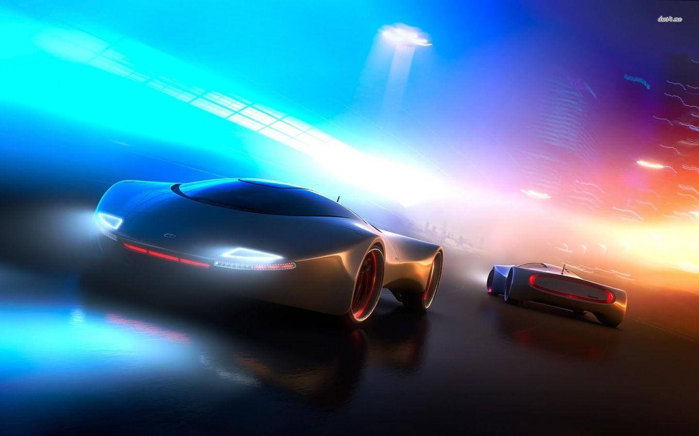 neon racing car, futuristic cars, neon lights, HD Desktop Wallpaper