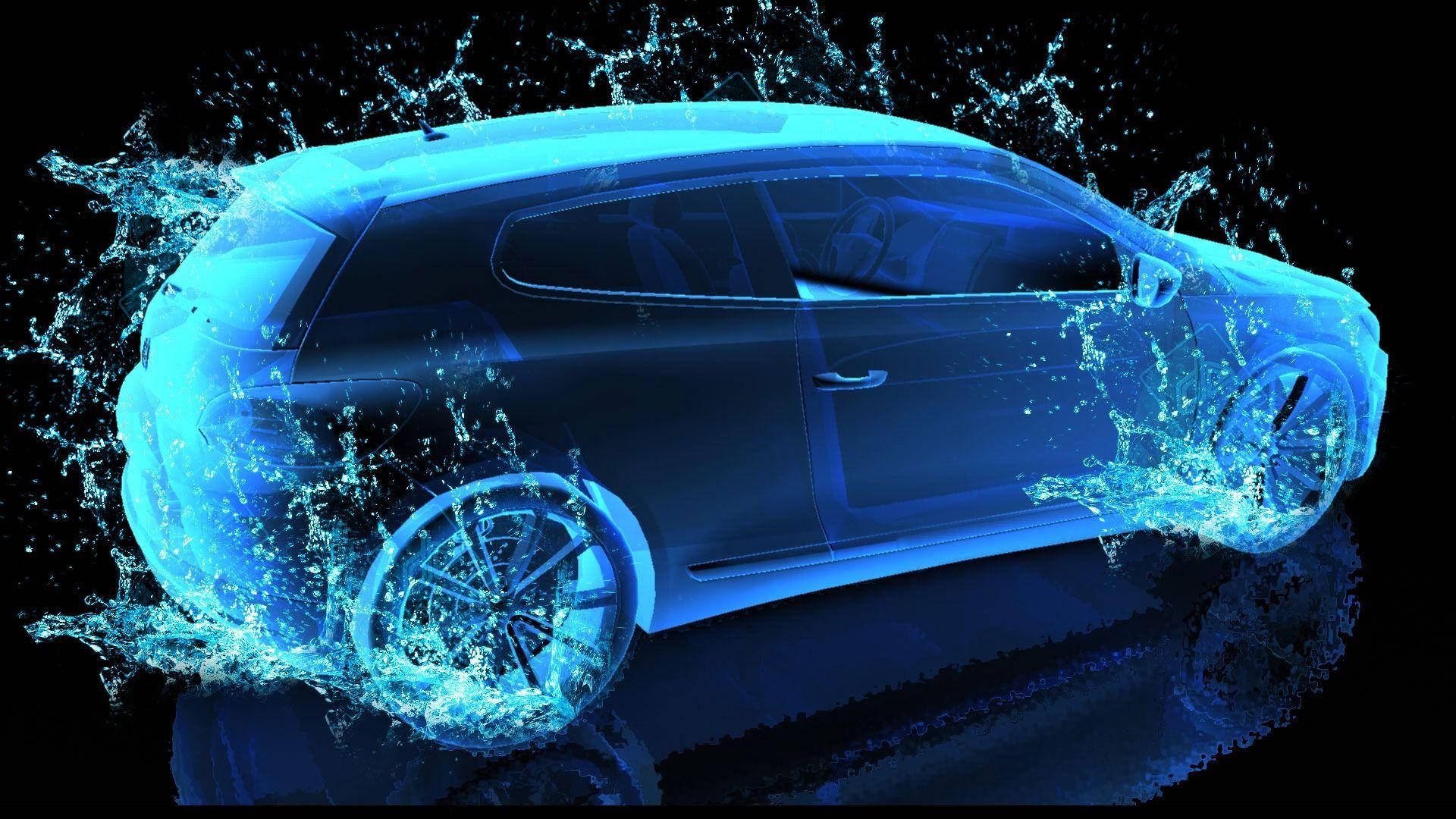 Neon Car, blue, glowing water splashes, Full HD Desktop Wallpaper