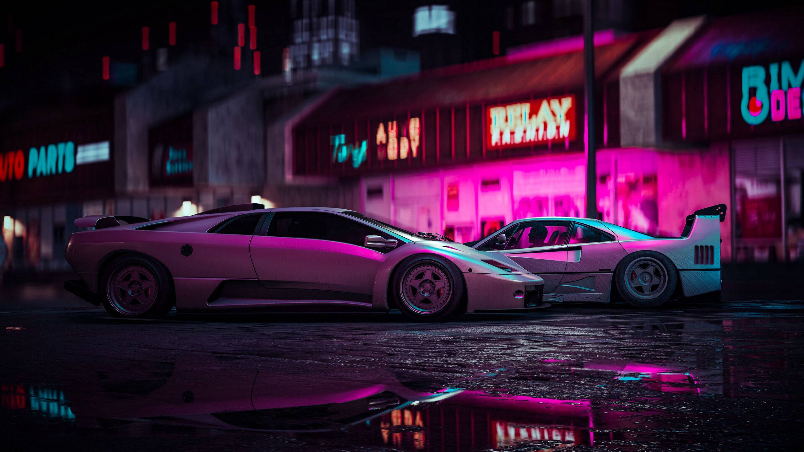 2560 x 1440, neon aesthetic, sleek sports cars, 2K Desktop Wallpaper