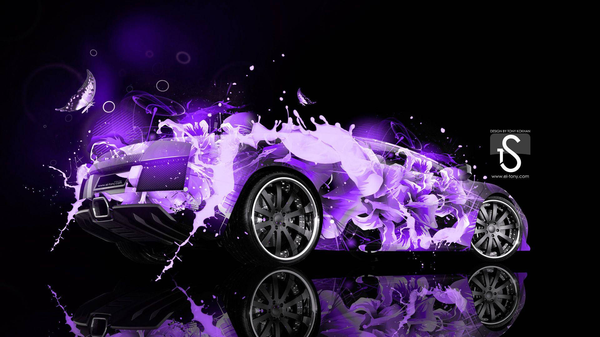 neon purple car, vibrant purple paint, dark background, Full HD Desktop Wallpaper