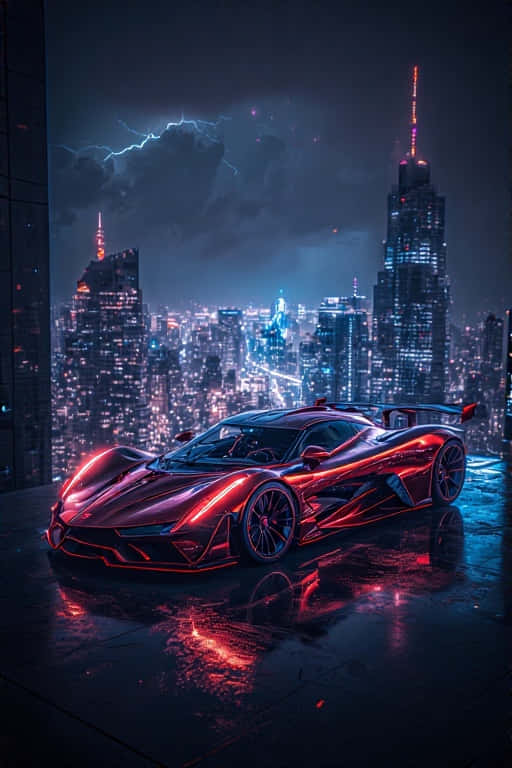 Neon City, rooftop, neon-lit cityscape, SD Phone Wallpaper