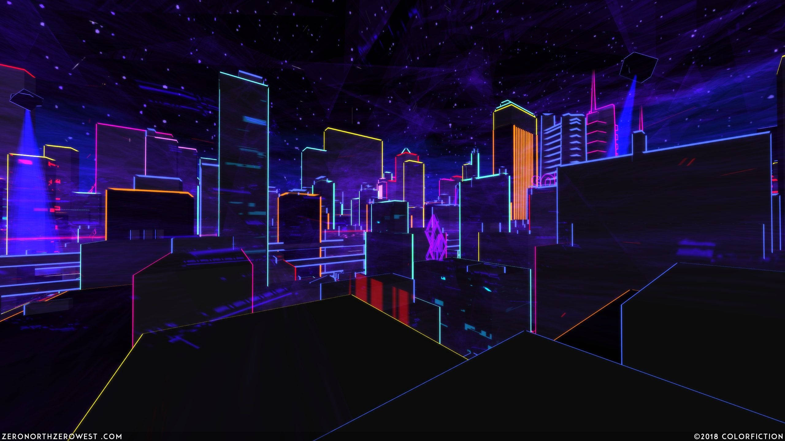 Neon City, night, glowing neon outlines, 2K Desktop Wallpaper