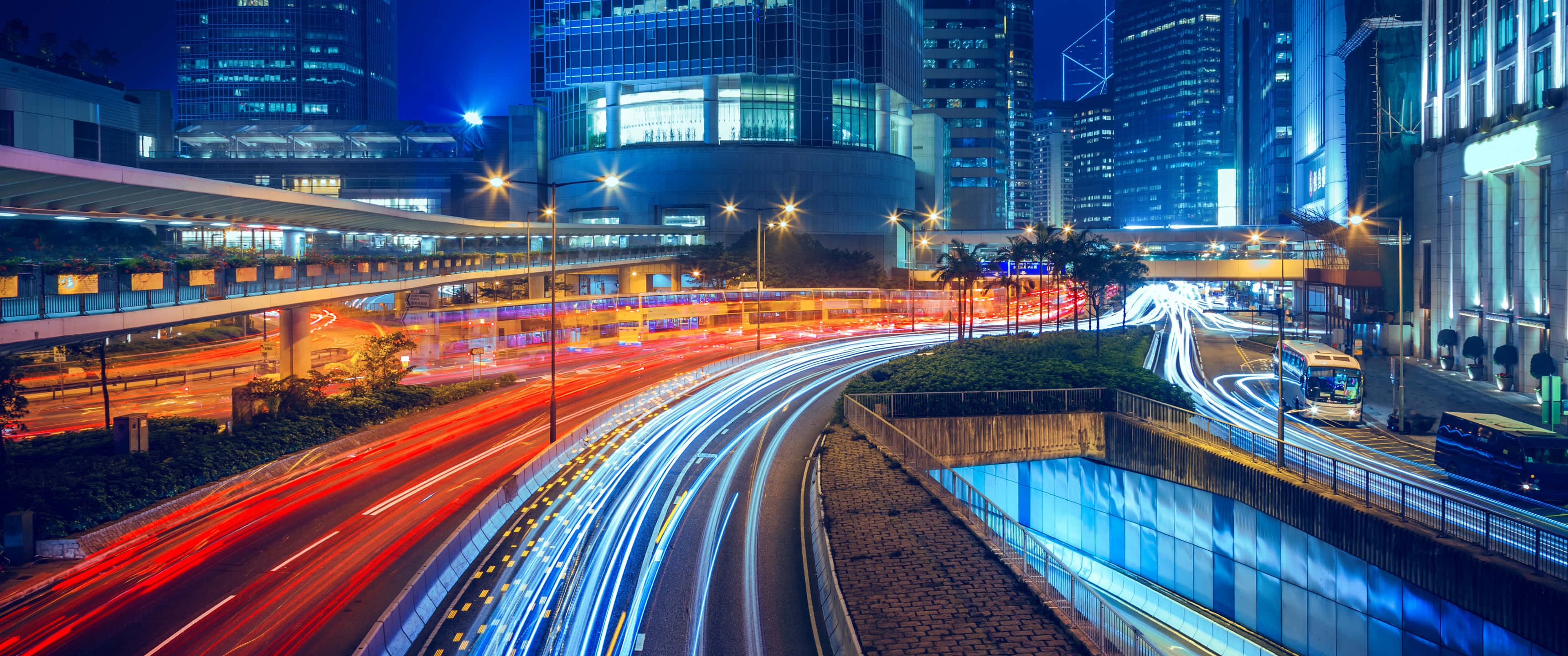 3440x1440, neon, nighttime cityscape, 2K Desktop Wallpaper
