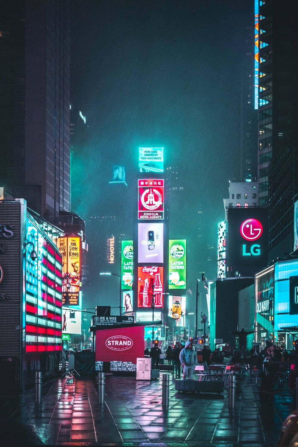 Neon City, billboards, rain-slicked city street, HD Phone Wallpaper
