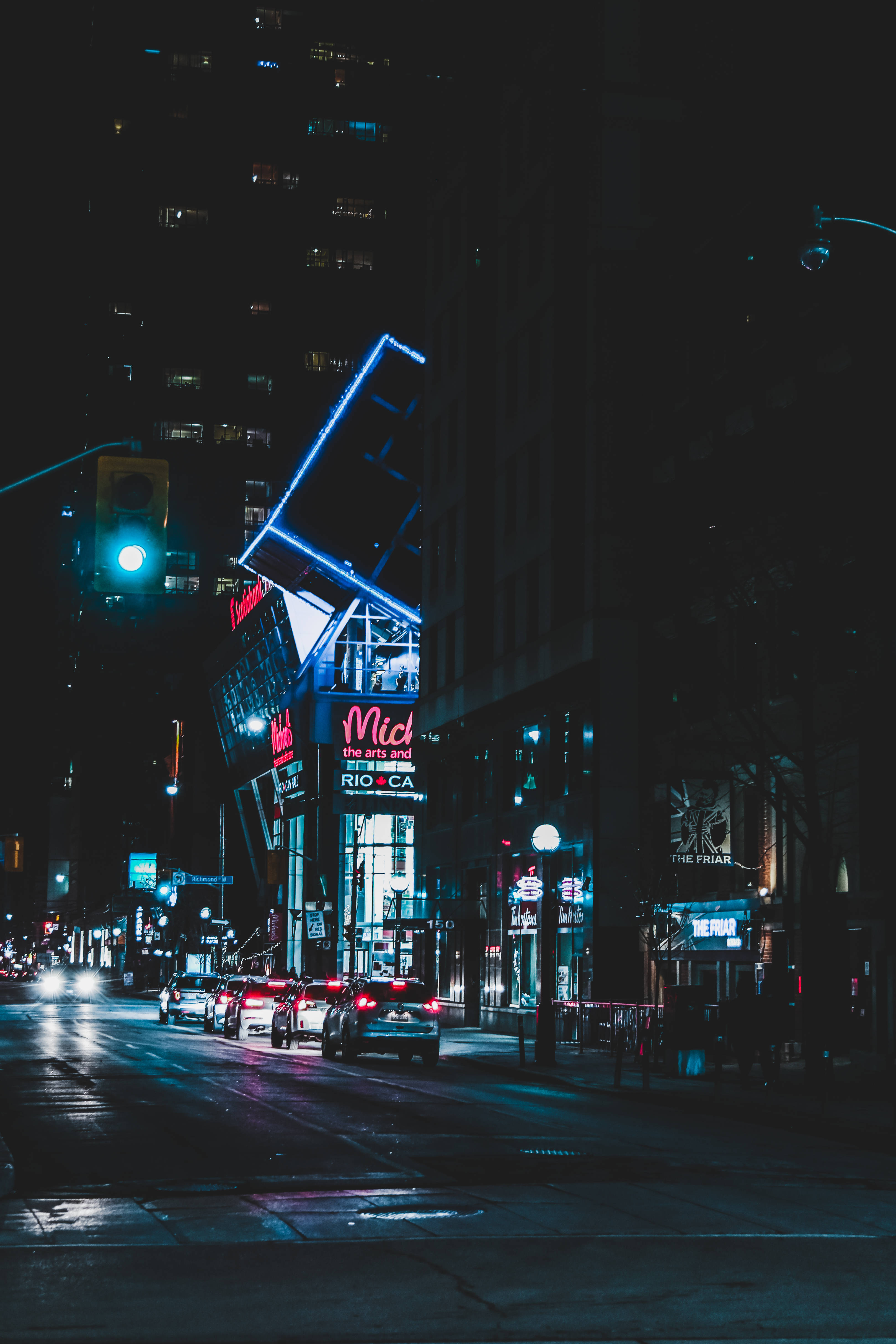 Neon City, rainy night city street, vibrant neon signs, 4K Phone Wallpaper