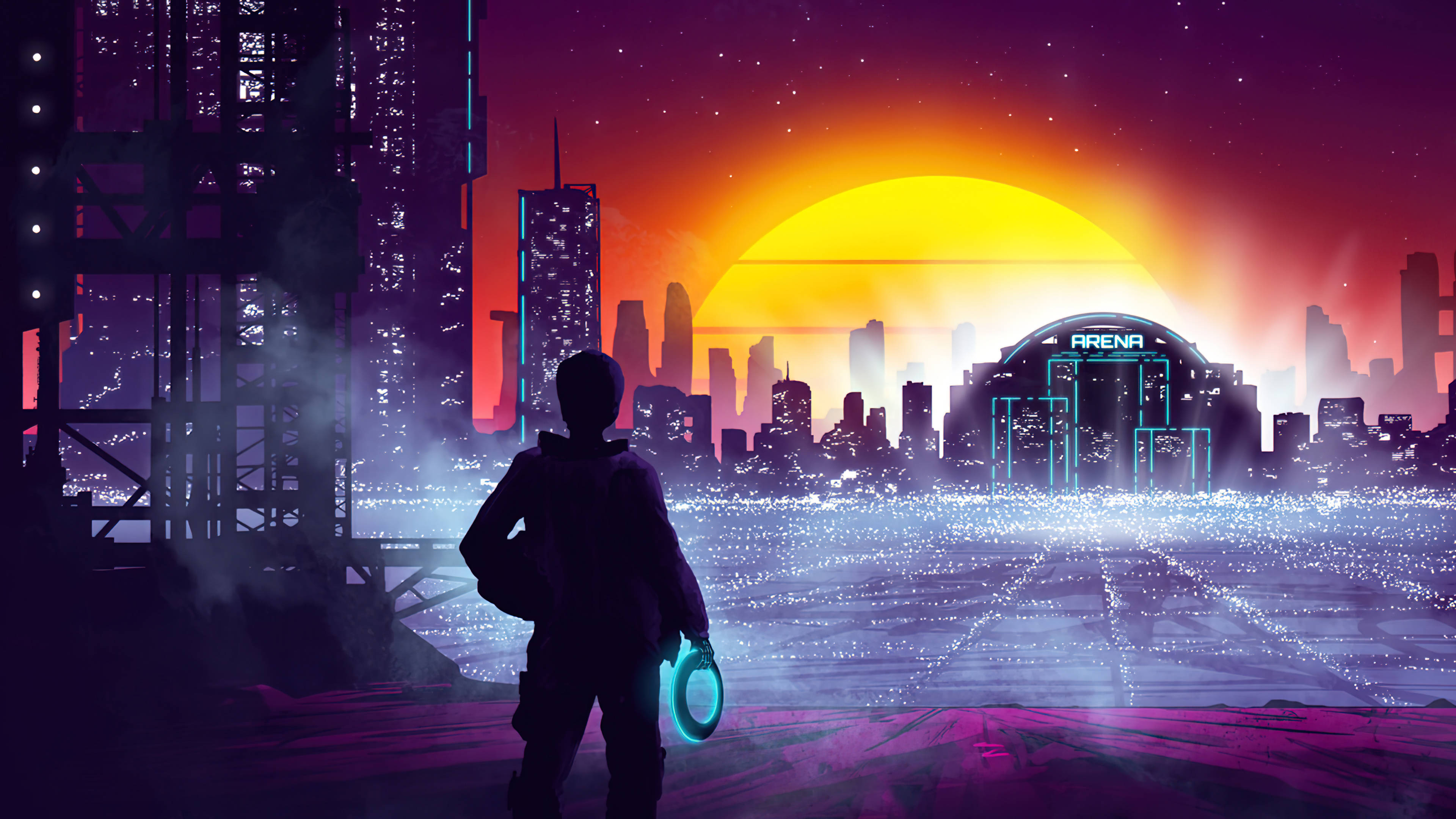 1920 x 1080, gaming vaporware city, neon cityscape, 4K Desktop Wallpaper