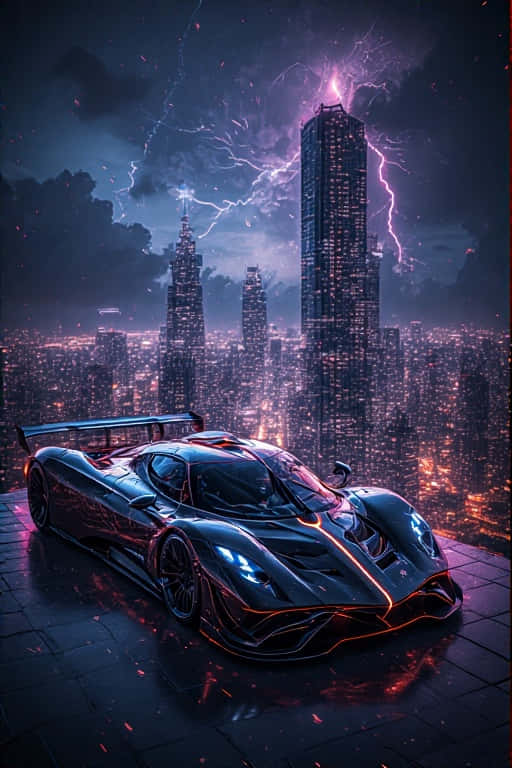 Neon City, rooftop, neon-lit cityscape, SD Phone Wallpaper