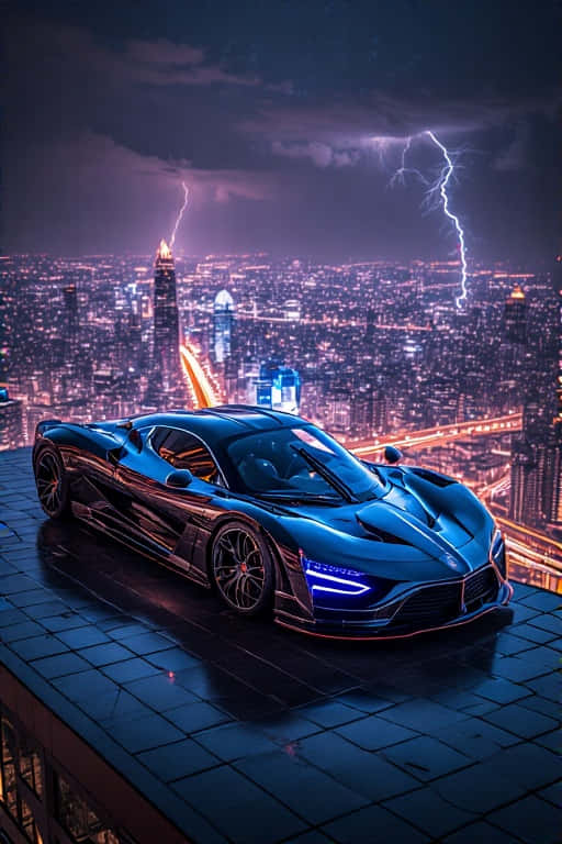 Neon City, rooftop, neon-lit cityscape, SD Phone Wallpaper