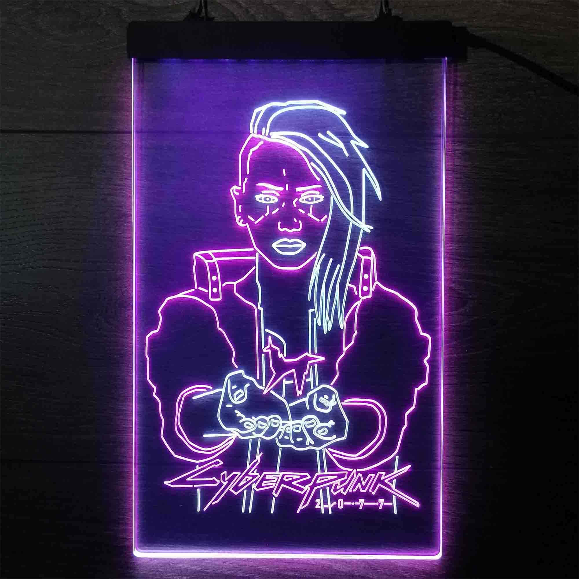 cyberpunk character, glowing purple, pink outlines, Full HD Desktop Wallpaper