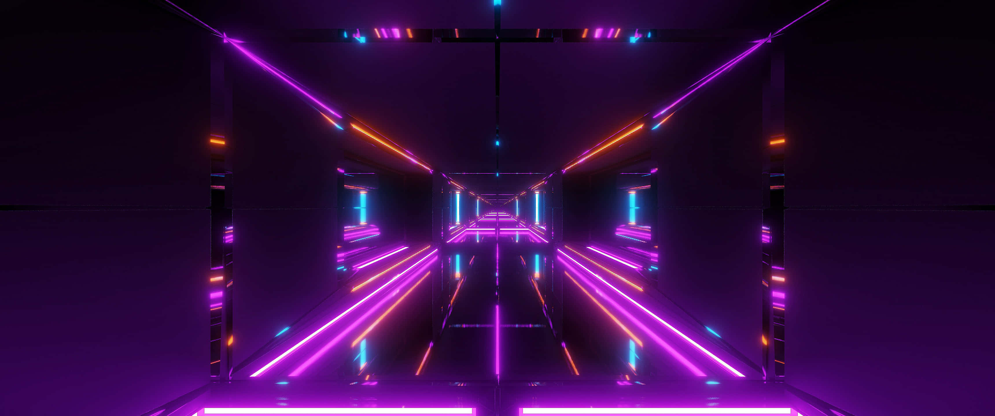 3440x1440, Pink Neon, neon-lit tunnel, 2K Desktop Wallpaper