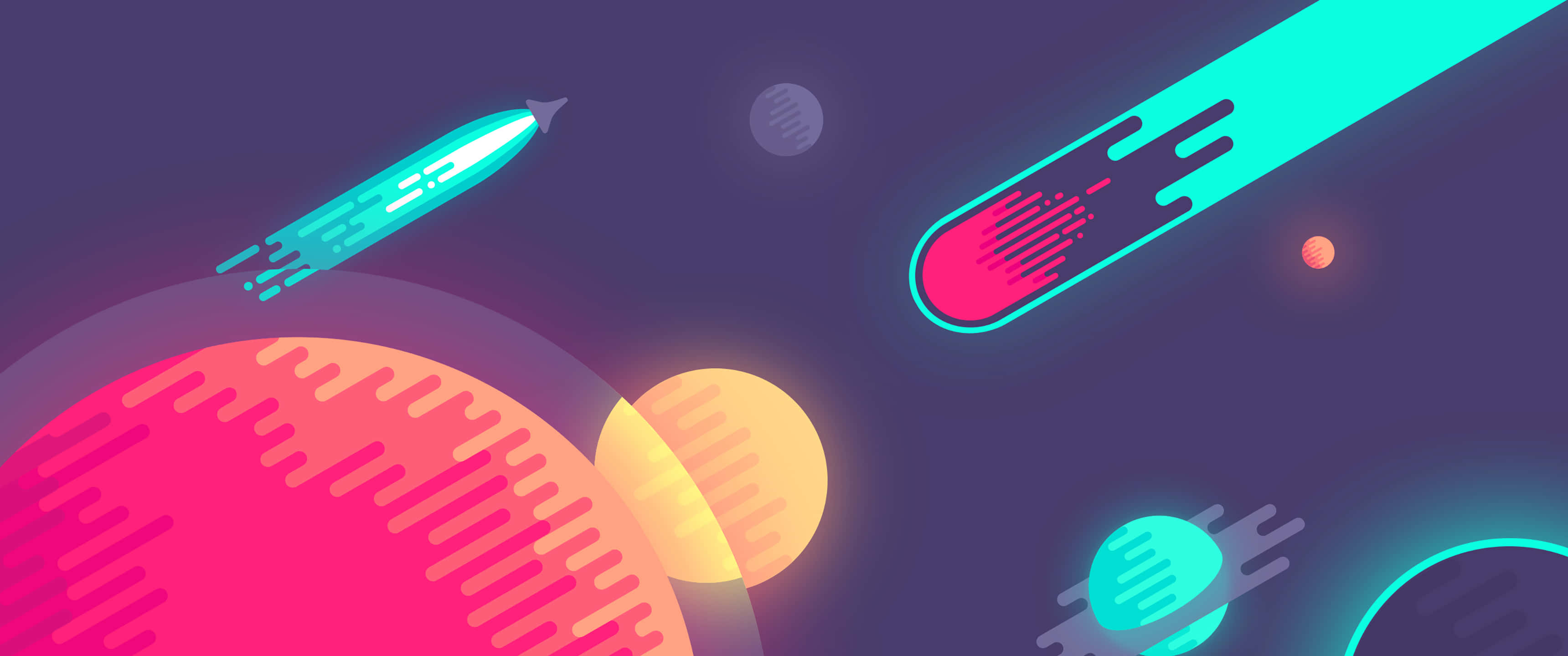 3440x1440, neon, Galaxy Meteors Art, 2K Desktop Wallpaper