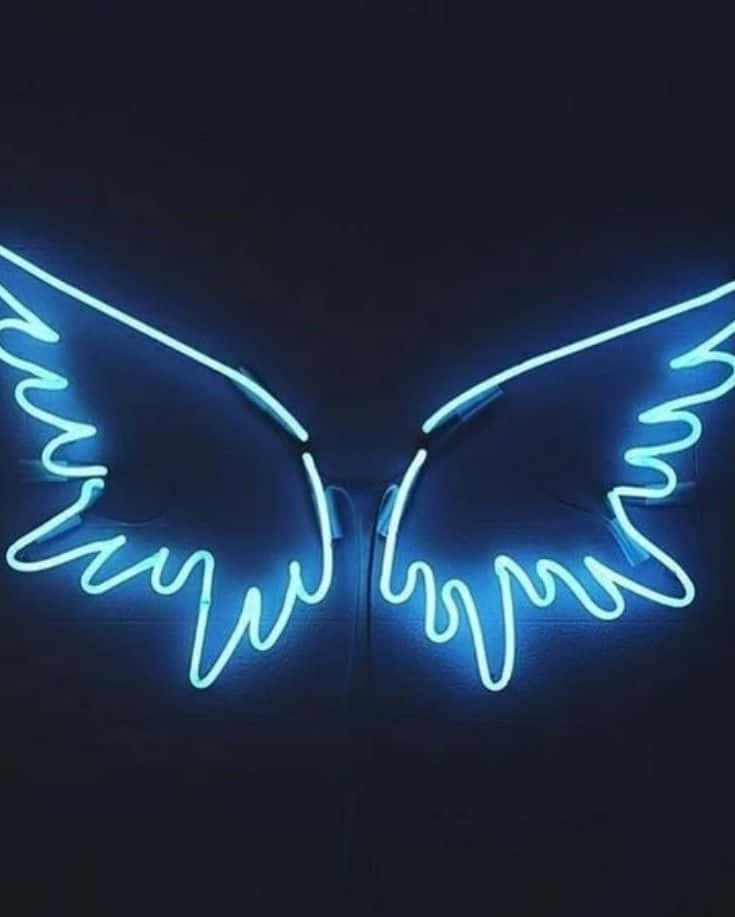 blue neon wings, glowing blue neon, dark wall, SD Phone Wallpaper