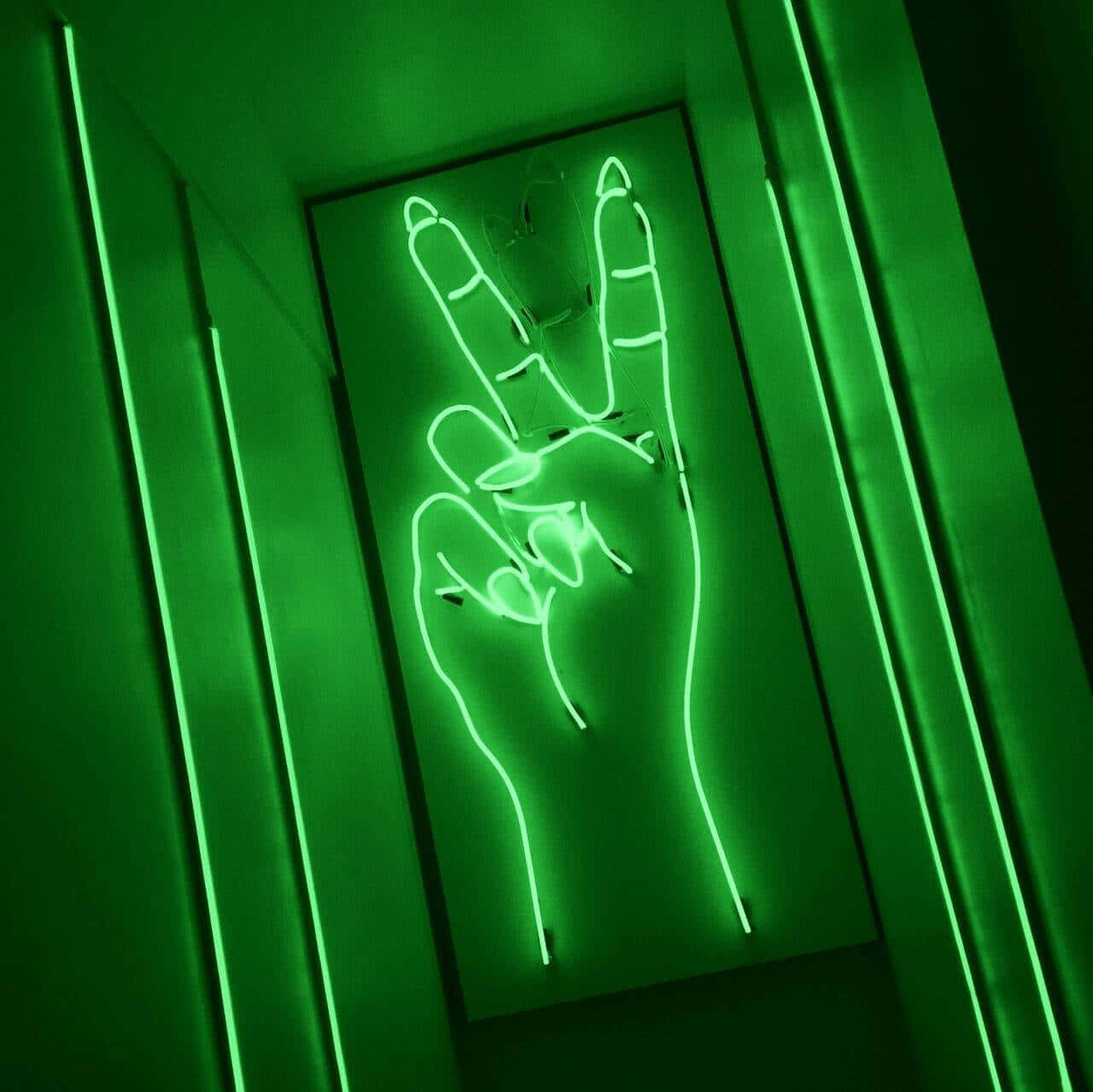 green neon, peace sign, neon strips, HD Desktop Wallpaper