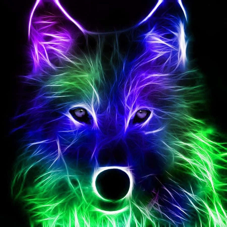 Neon Animal Wolf Face, electric purple, green fur, SD Desktop Wallpaper