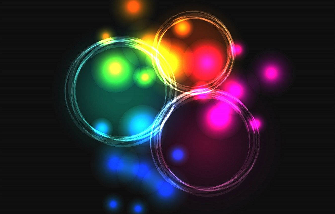 neon hues, glowing circles, dark background, HD Desktop Wallpaper