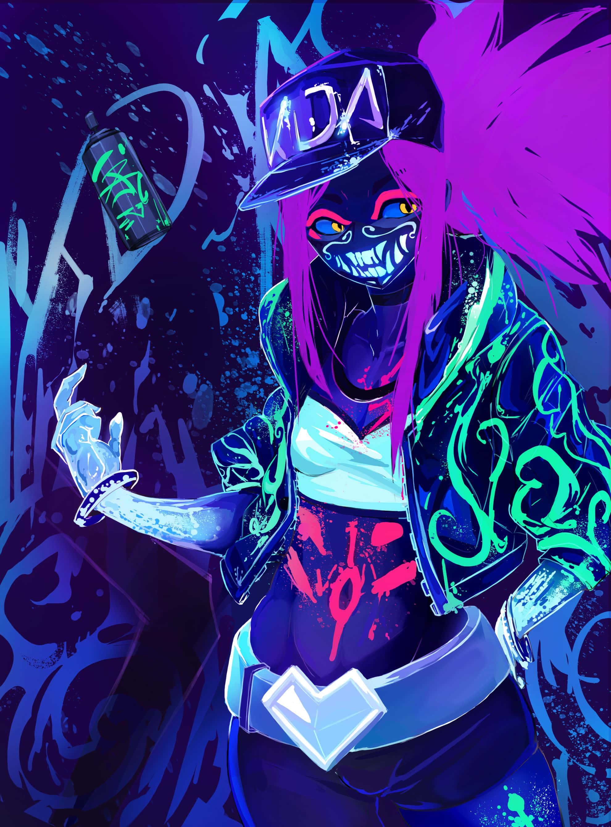 Neon Colors, purple hair, mask, 2K Phone Wallpaper