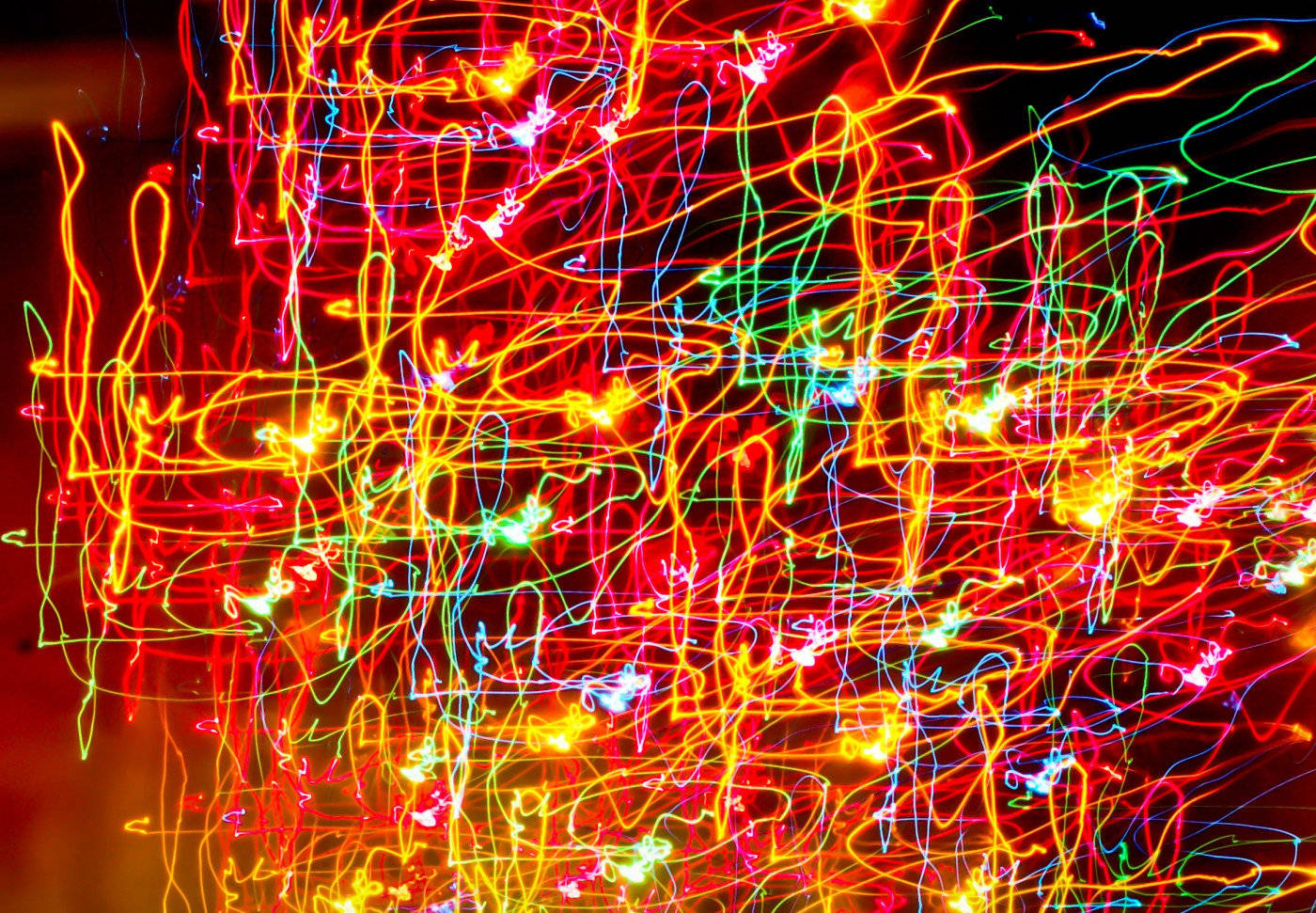 neon light trails, red orange green and blue, dark background, HD Desktop Wallpaper