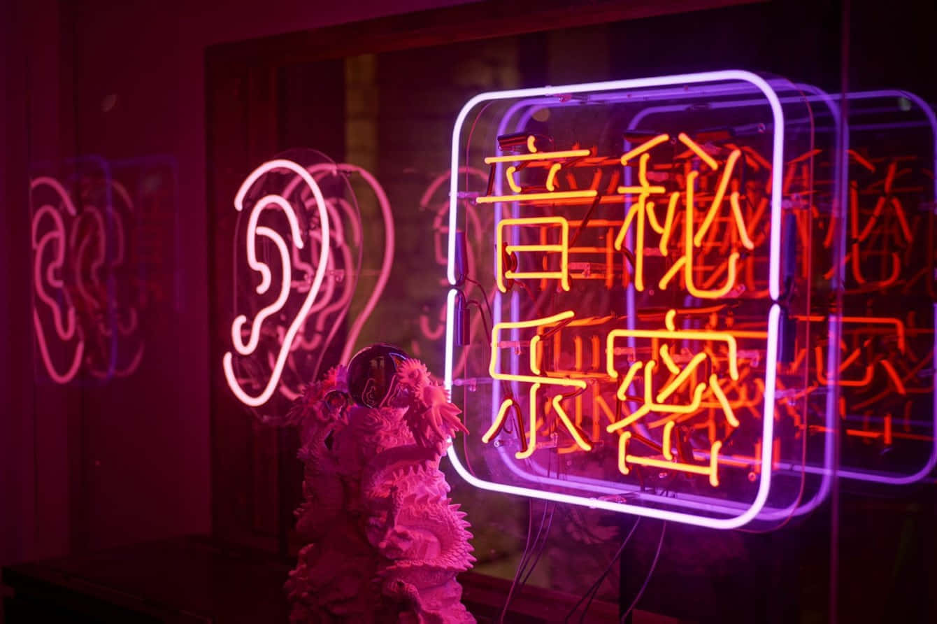 pink neon, purple neon, Chinese characters, HD Desktop Wallpaper