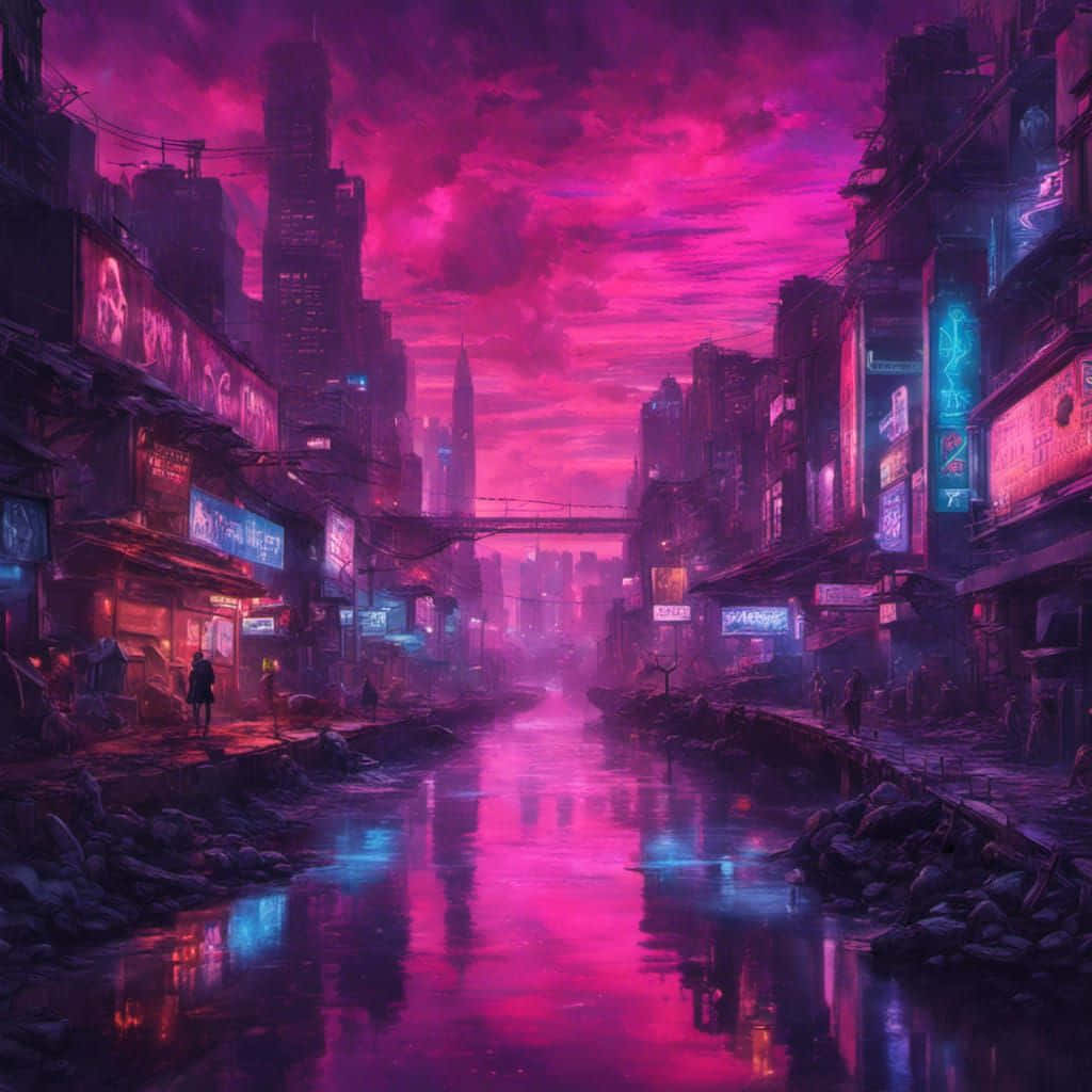 Neon Cyberpunk, cityscape, dusk, SD Desktop Wallpaper