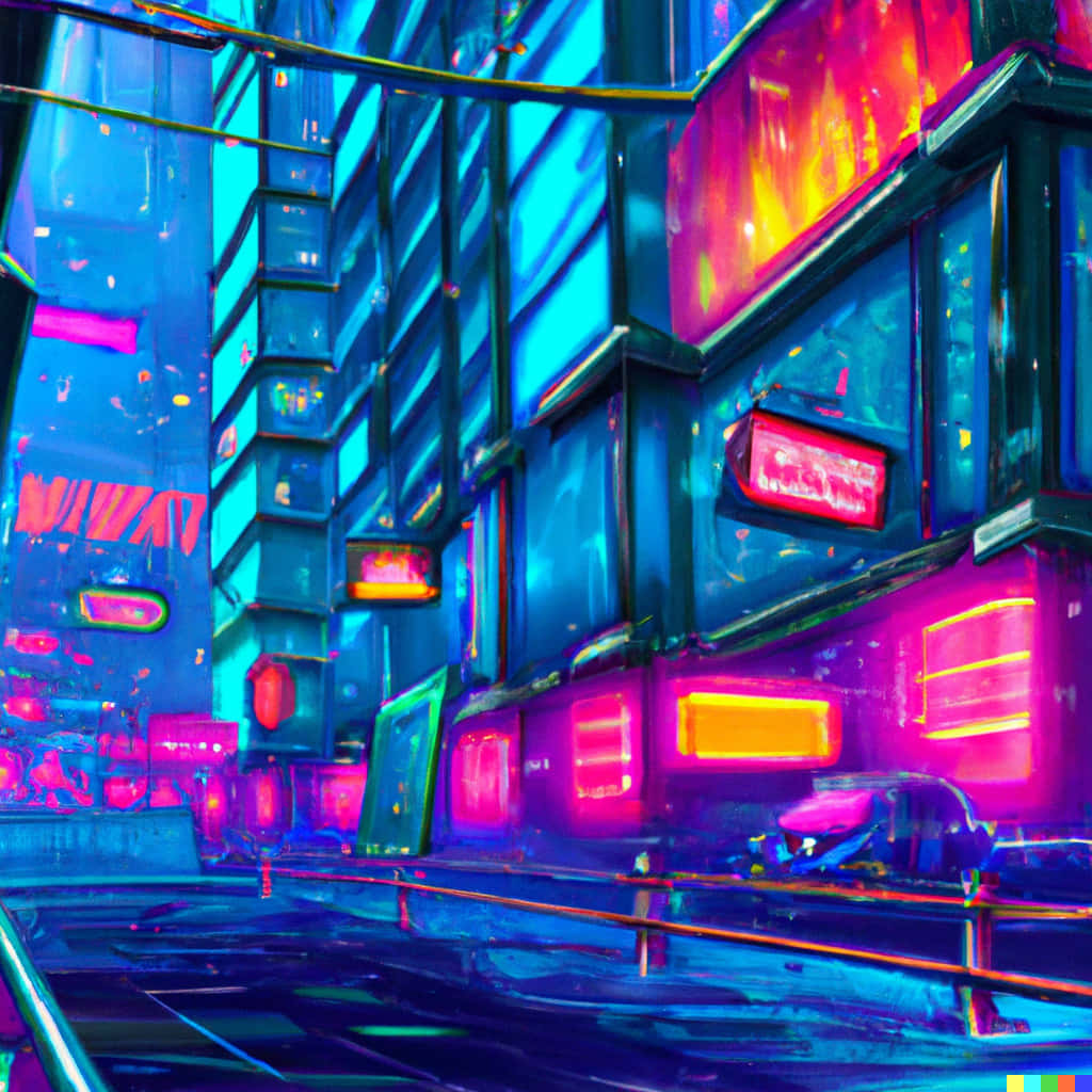 Neon Cyberpunk, cityscape, pink, SD Desktop Wallpaper