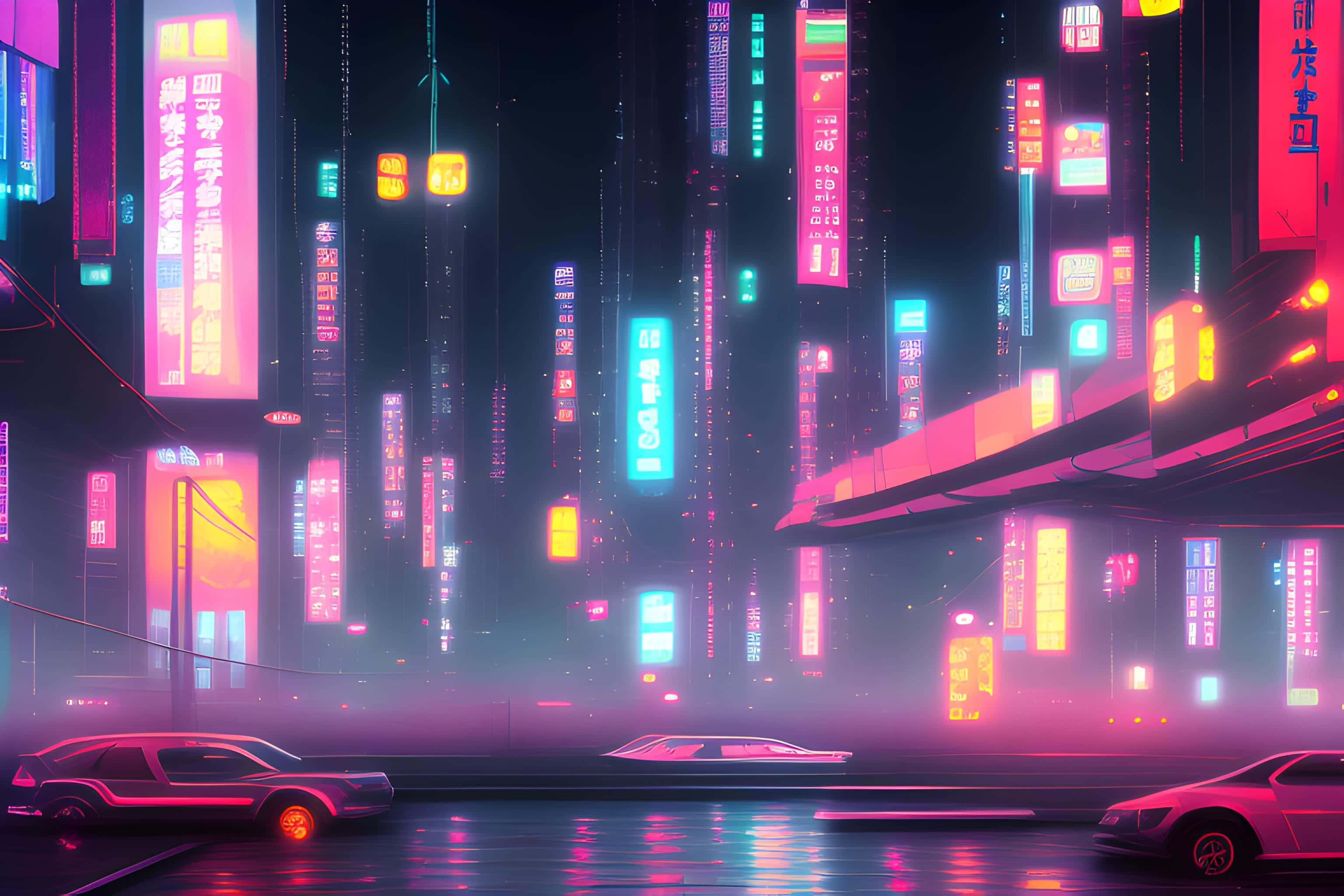 Neon Cyberpunk, cityscape, night, 2K Desktop Wallpaper