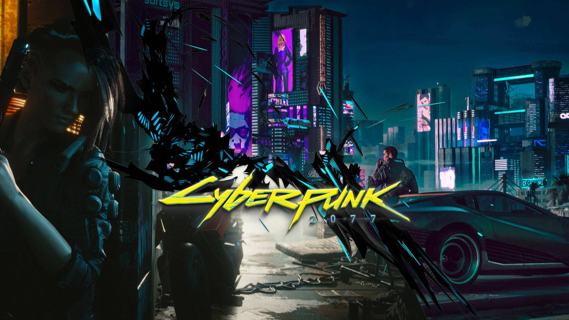 Cyberpunk 2077, V, neon-drenched, Full HD Desktop Wallpaper